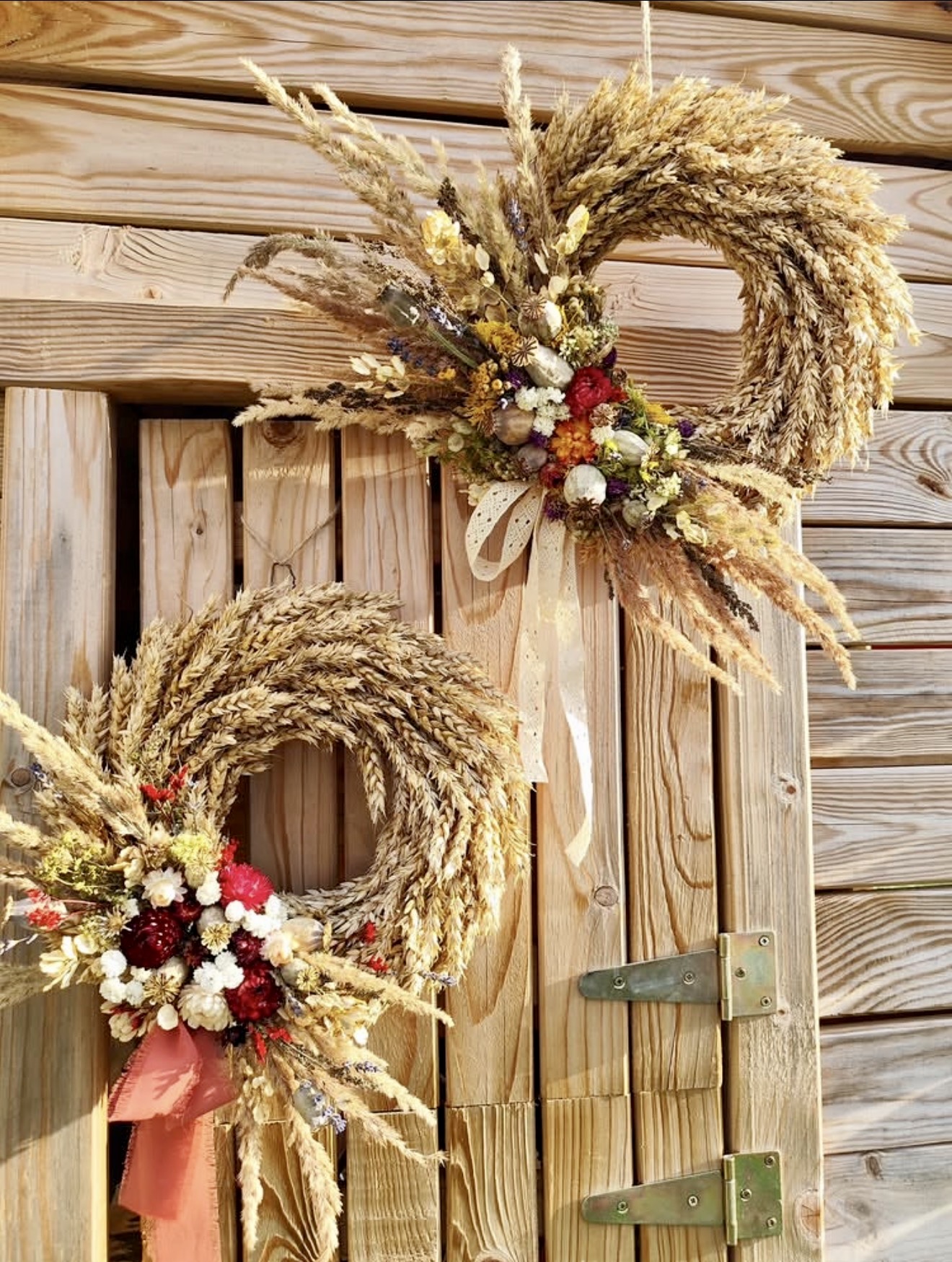 Rustic Wheat and Dried Flower Fall Wreaths