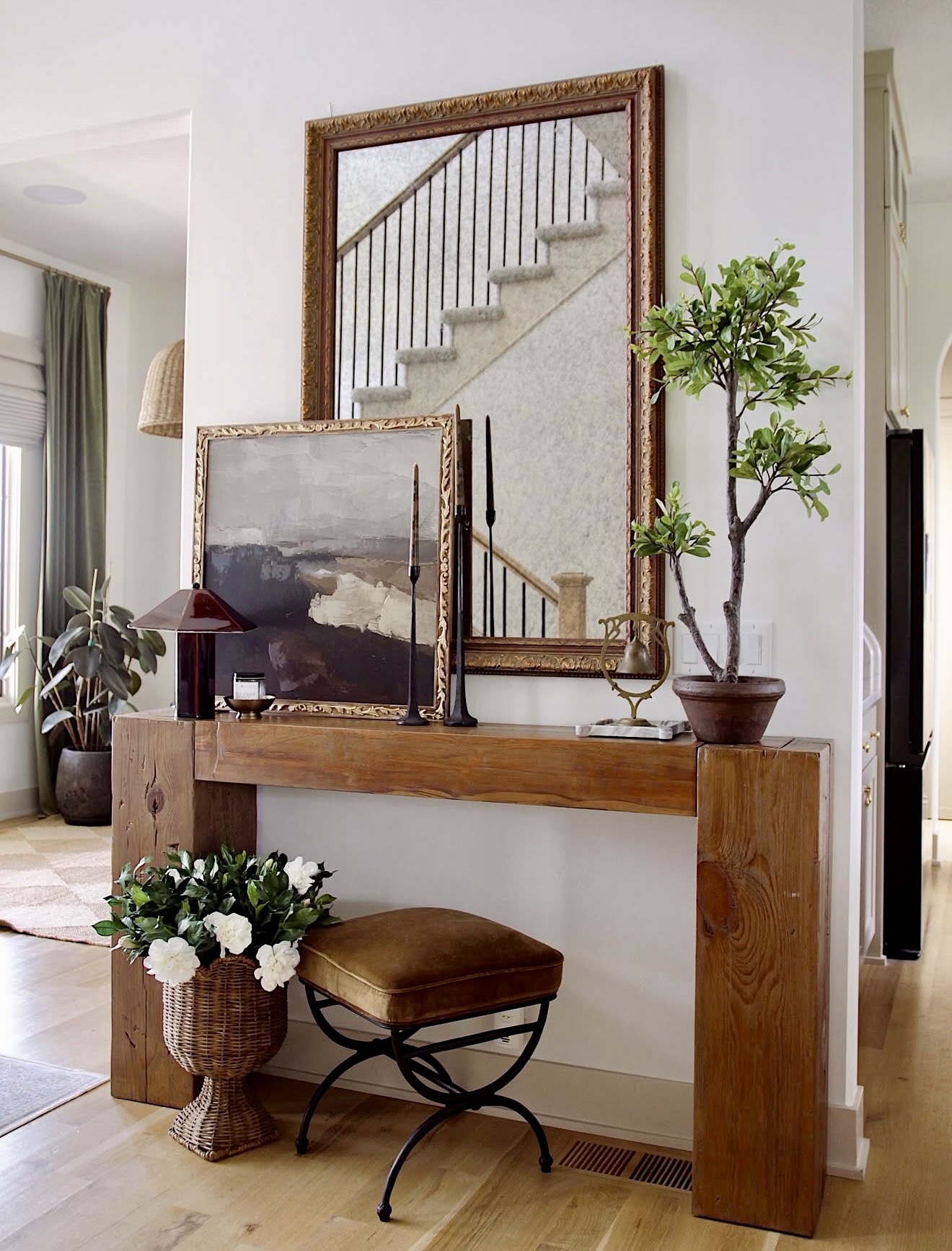 Rustic Wood Entryway Console Table Vignette