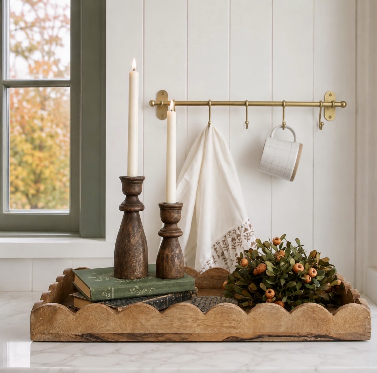 Rustic Wooden Tray Fall Vignette