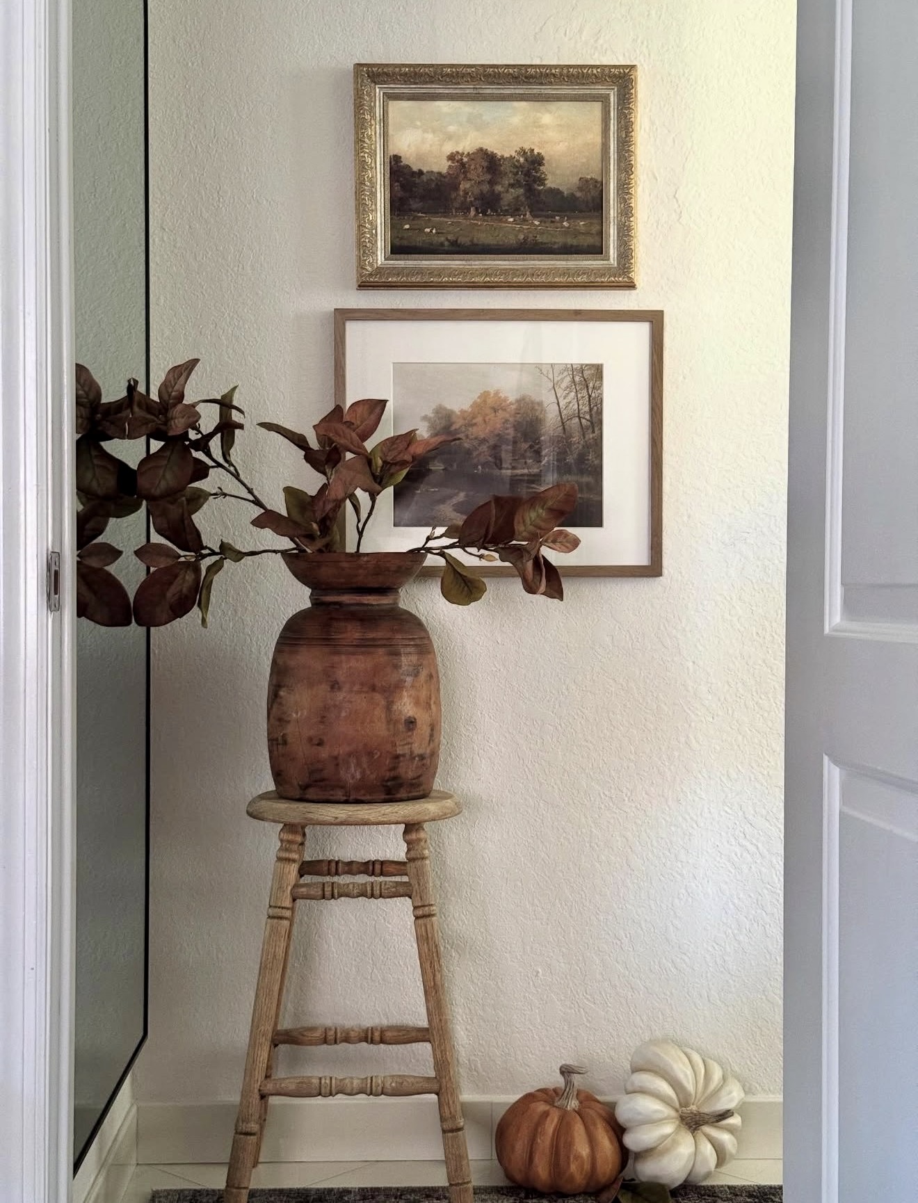 Rustic Wooden Vase With Fall Foliage Arrangement