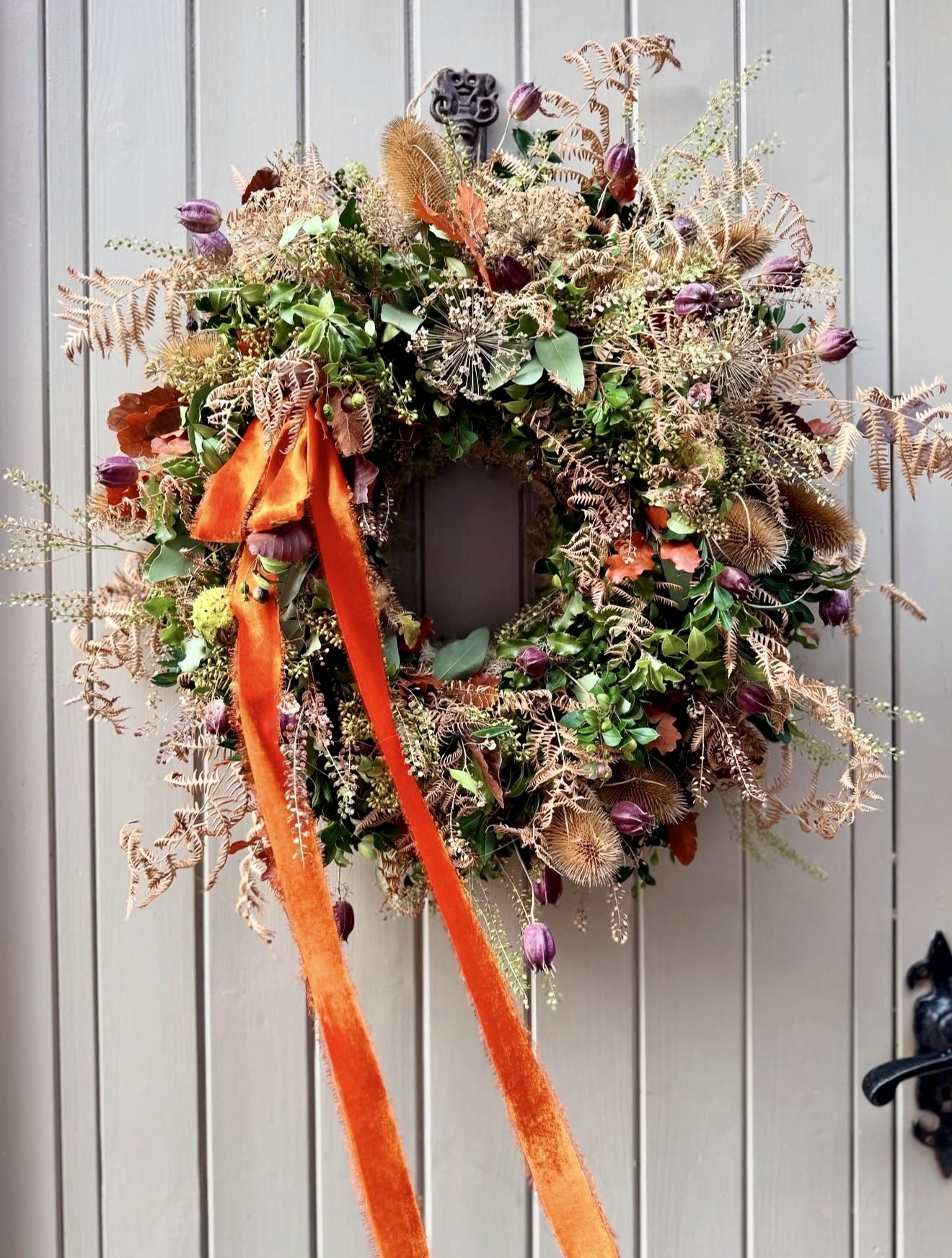 Rustic Woodland Fall Wreath with Velvet Ribbon