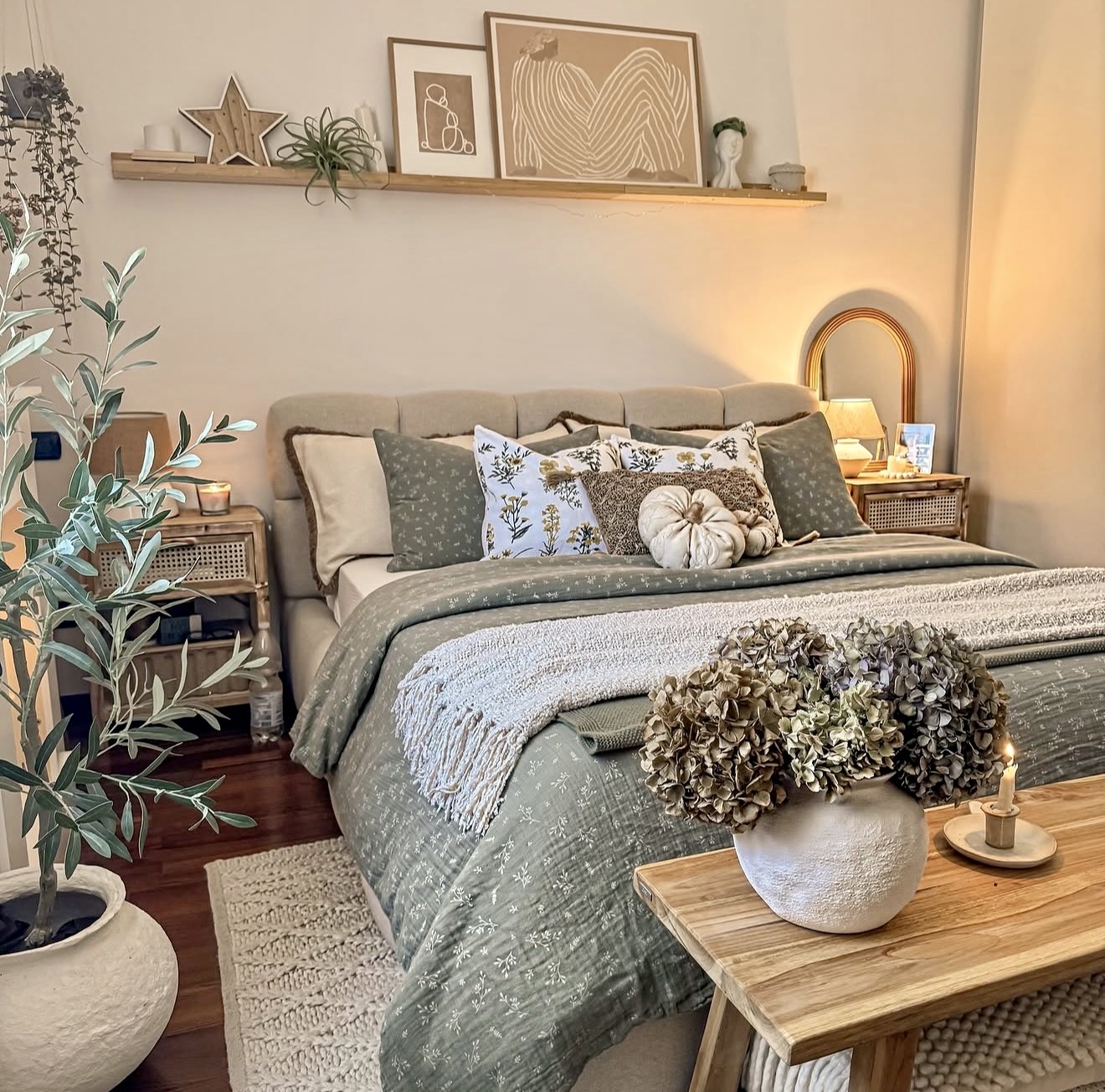 Sage Green Botanical Fall Bedroom Retreat
