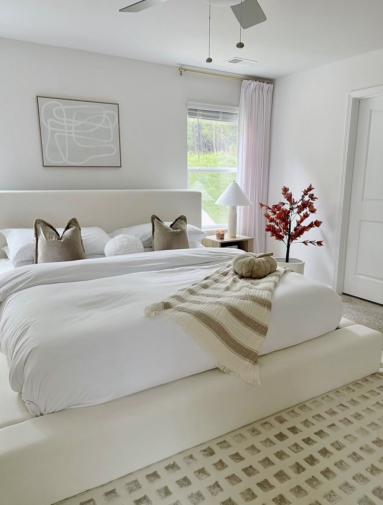 Serene White Bedding With Fall Accents