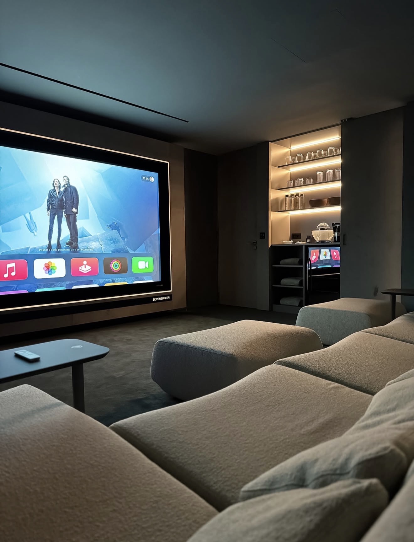 Sleek Modern Home Cinema With Built In Bar