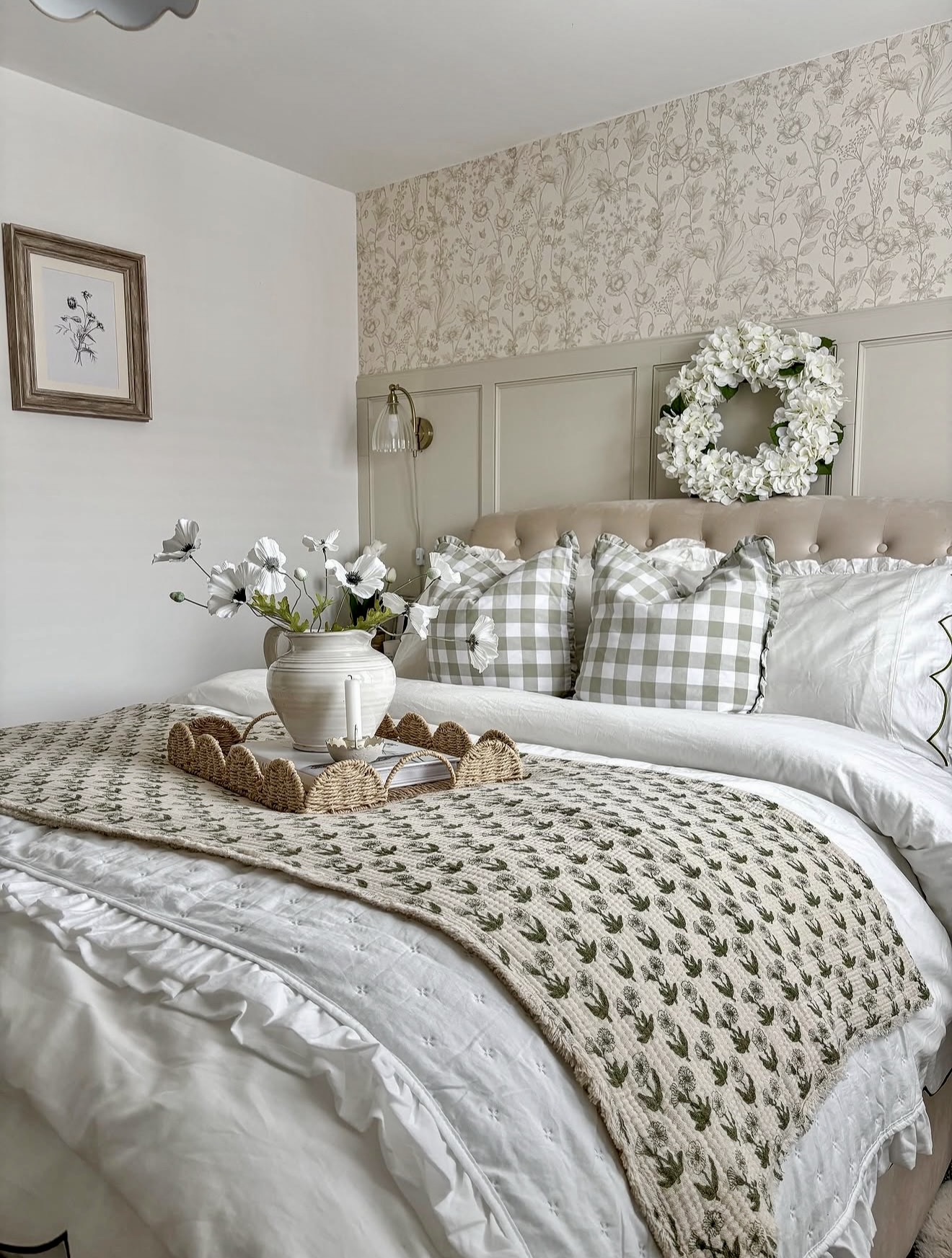 Soft Green Gingham Cozy Cottage Bedroom Retreat