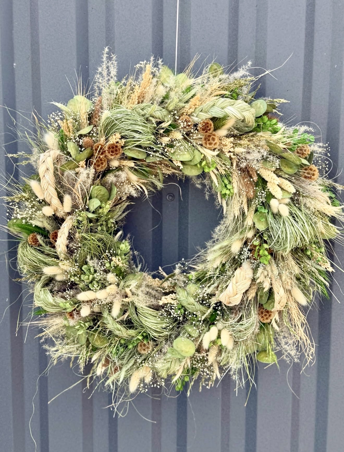 Textured Dried Grasses and Eucalyptus Fall Wreath