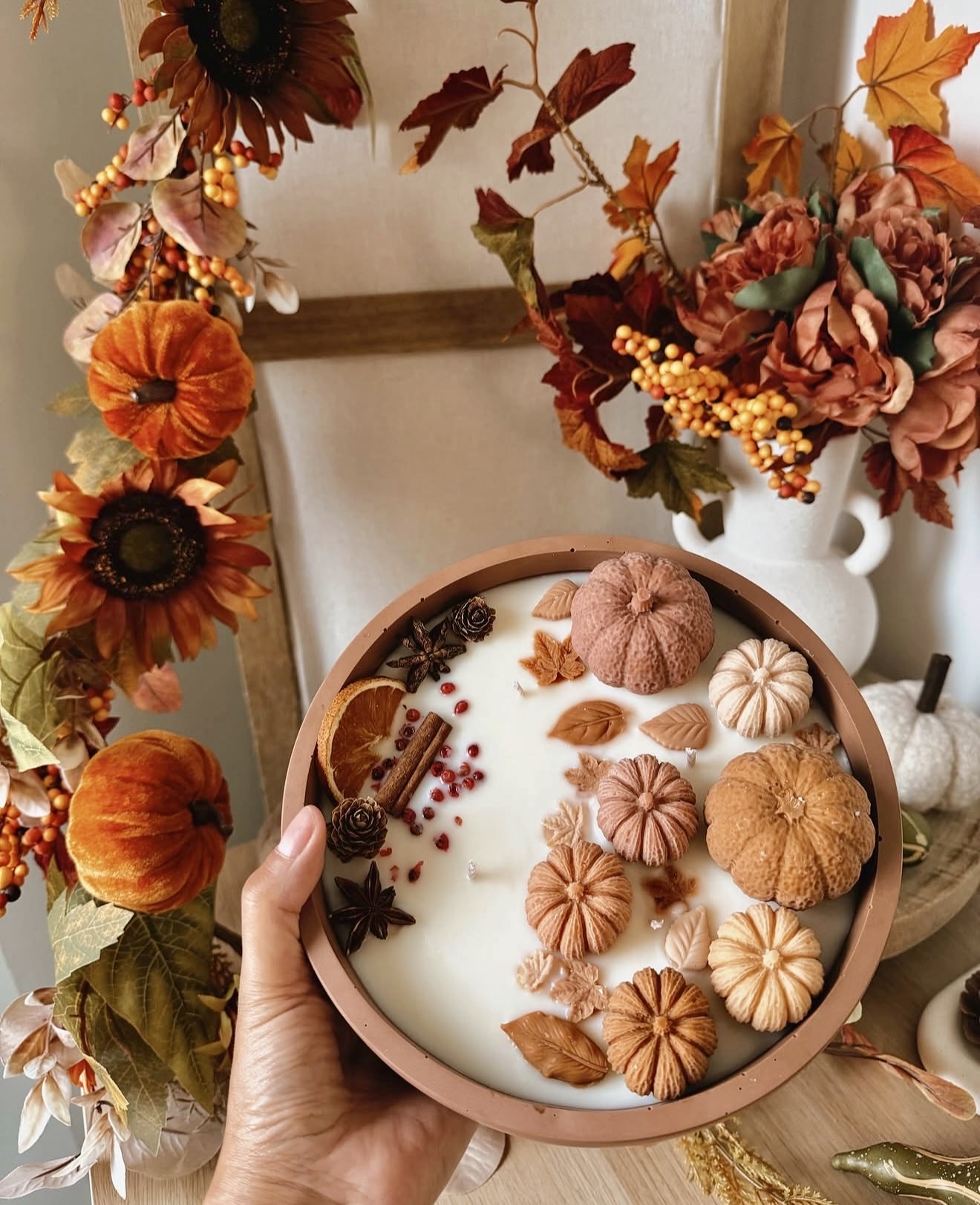 Velvet Pumpkin and Sunflower Fall Garland
