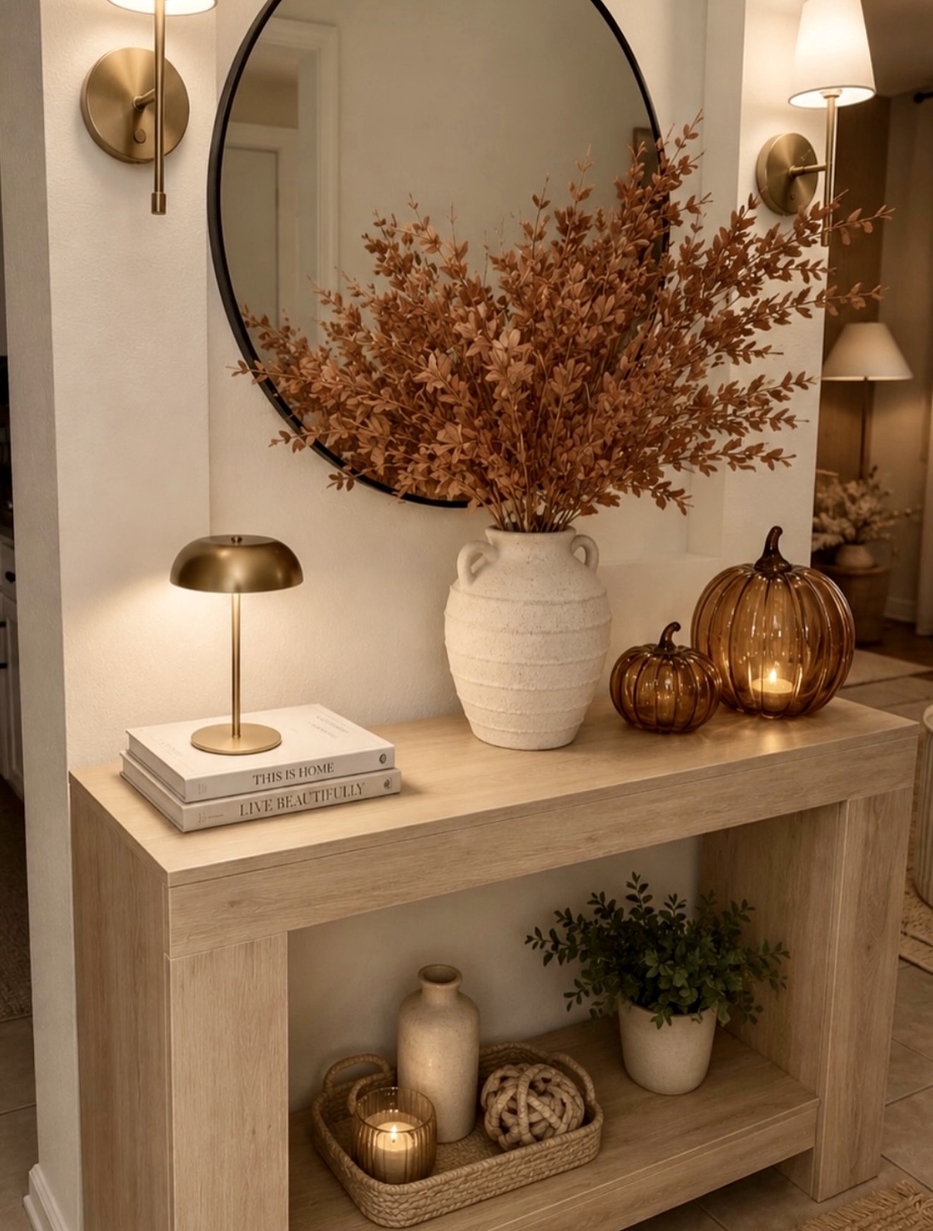 Warm Autumn Entryway Console Table Decor