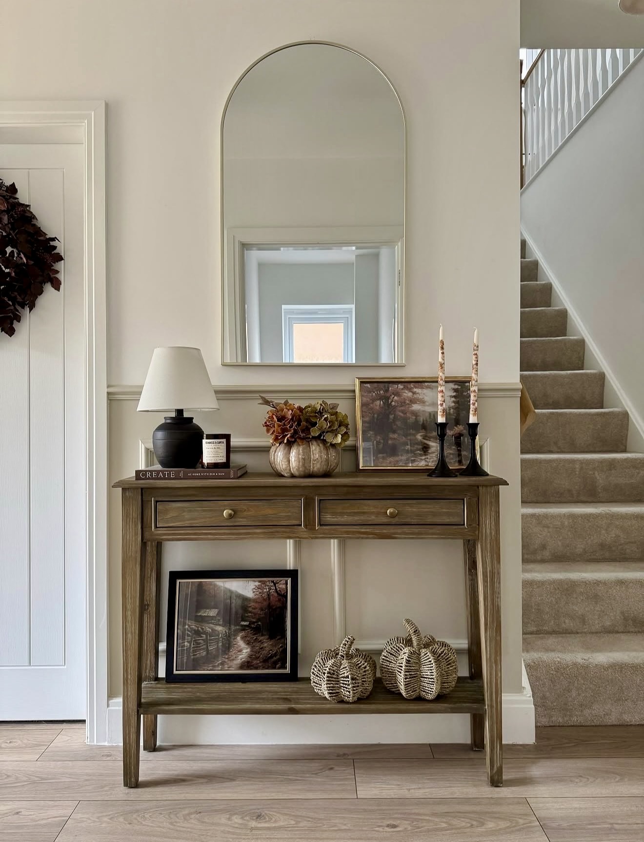 Warm Autumn Entryway With Rustic Console Table