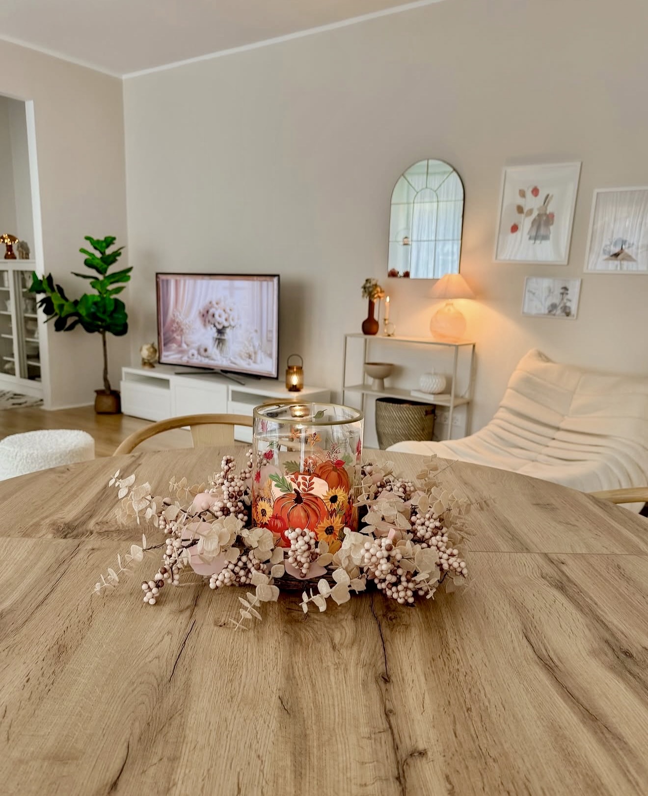 Warm Harvest Table Decor with Pumpkins
