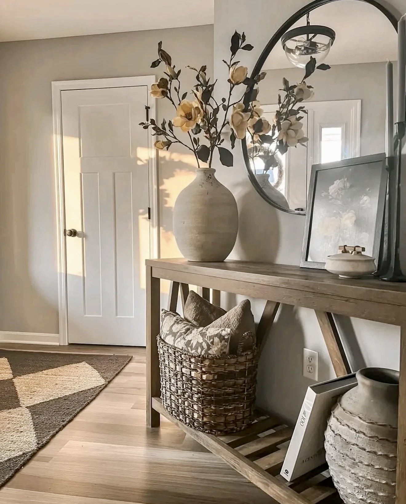 Warm Neutral Fall Entryway With Rustic Touches