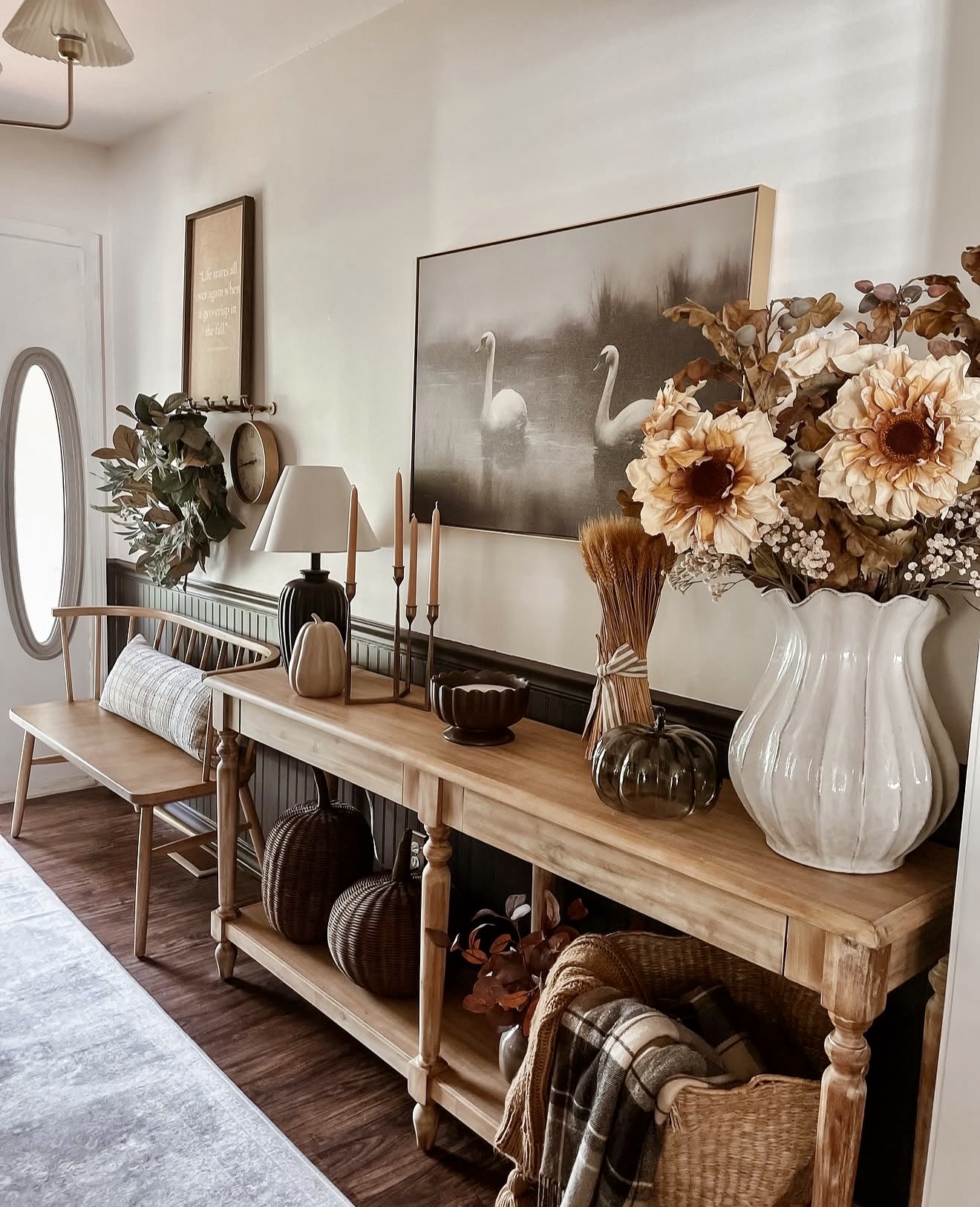 Warm Rustic Fall Entryway With Natural Accents