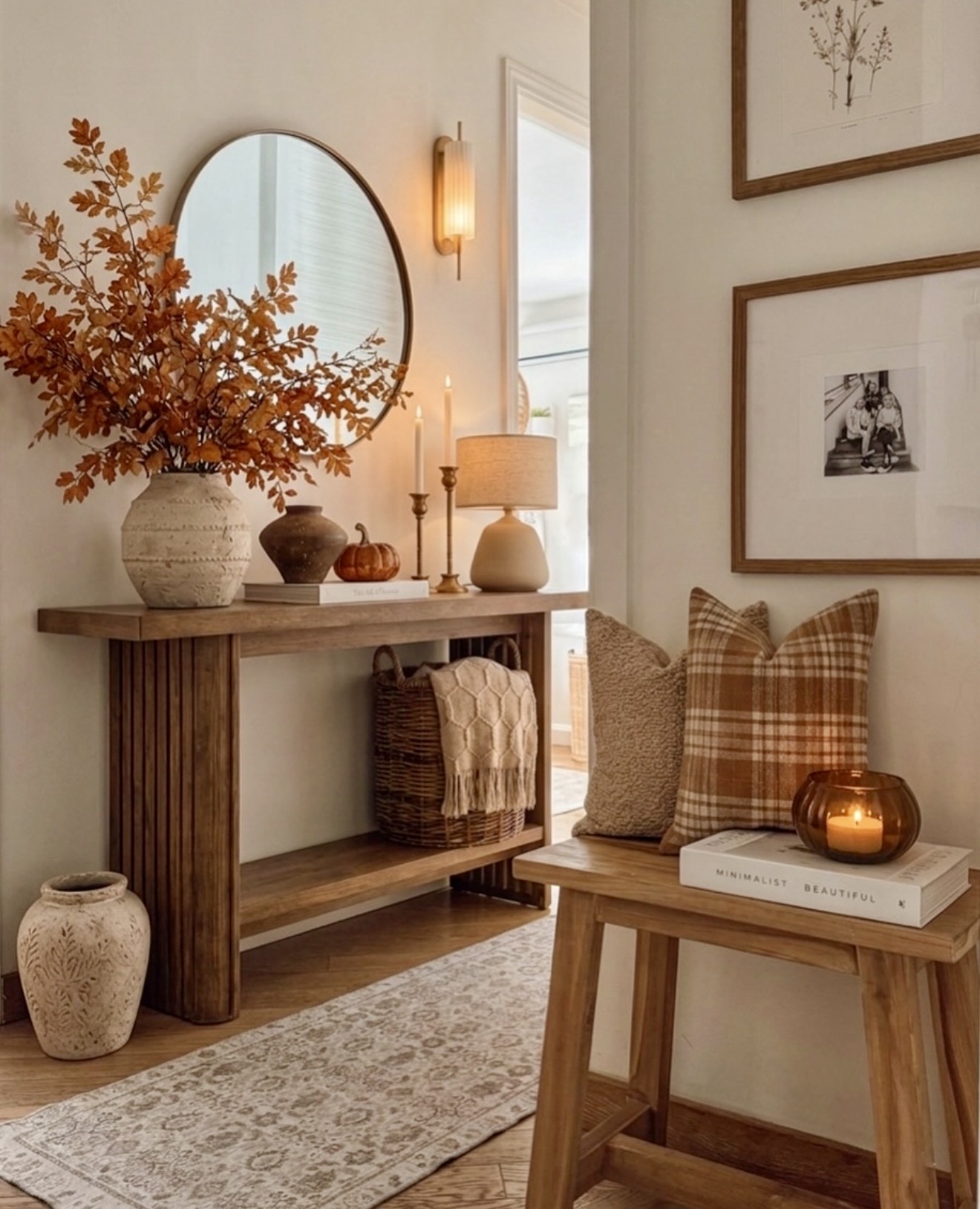 Warm Rustic Fall Entryway with Natural Elements