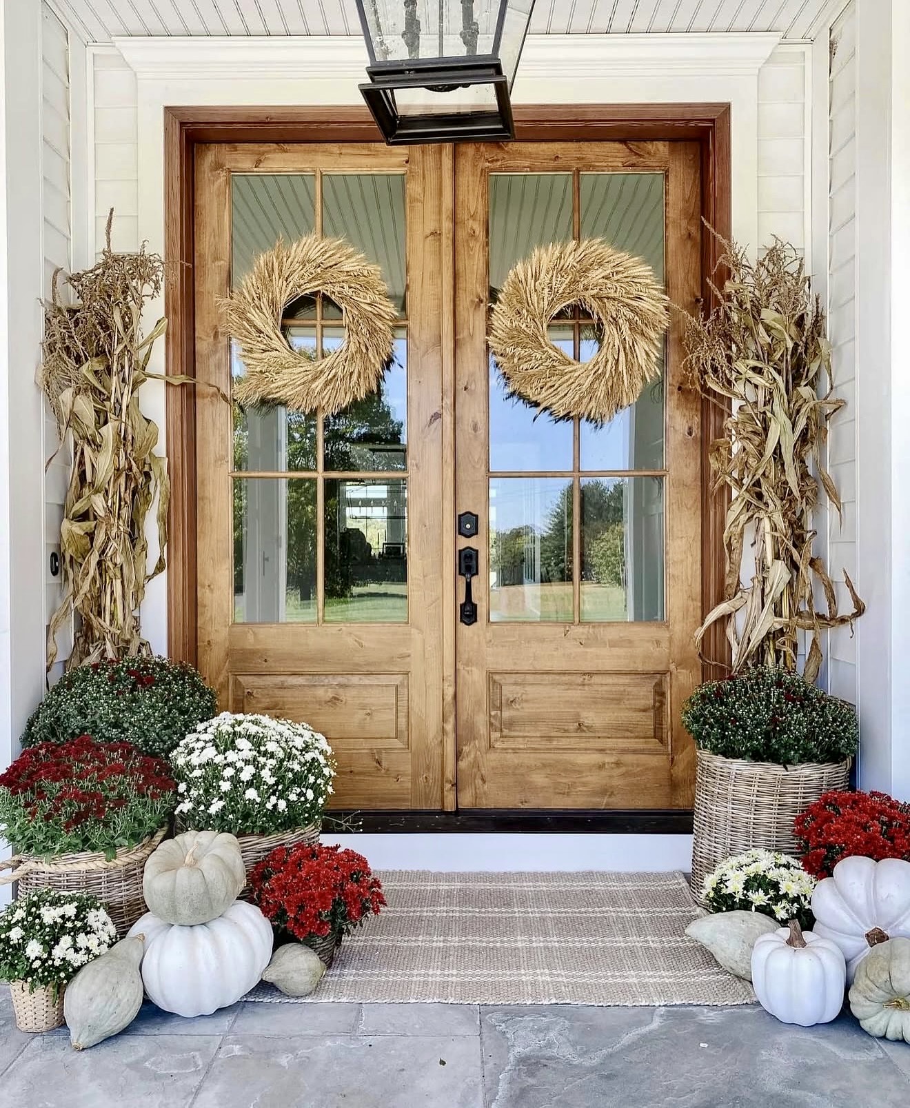 Warm Wheat Wreath Double Door Fall Welcome