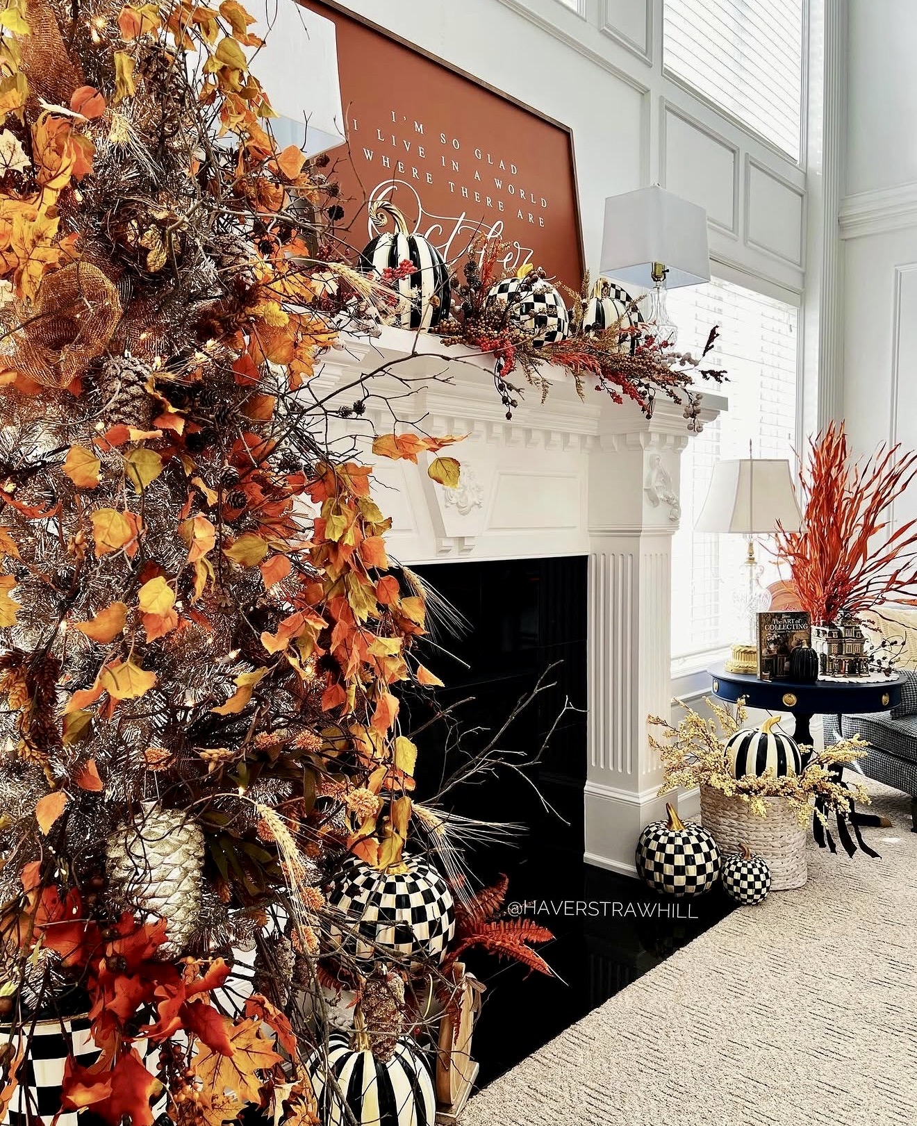 Whimsical Courtly Check Fall Fireplace Decor