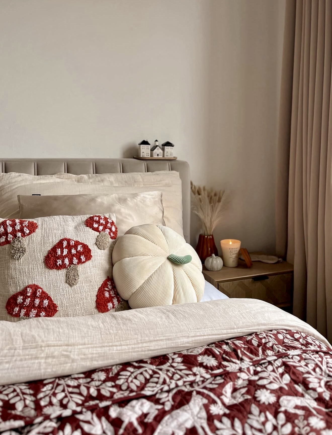 Whimsical Mushroom and Pumpkin Fall Bedroom