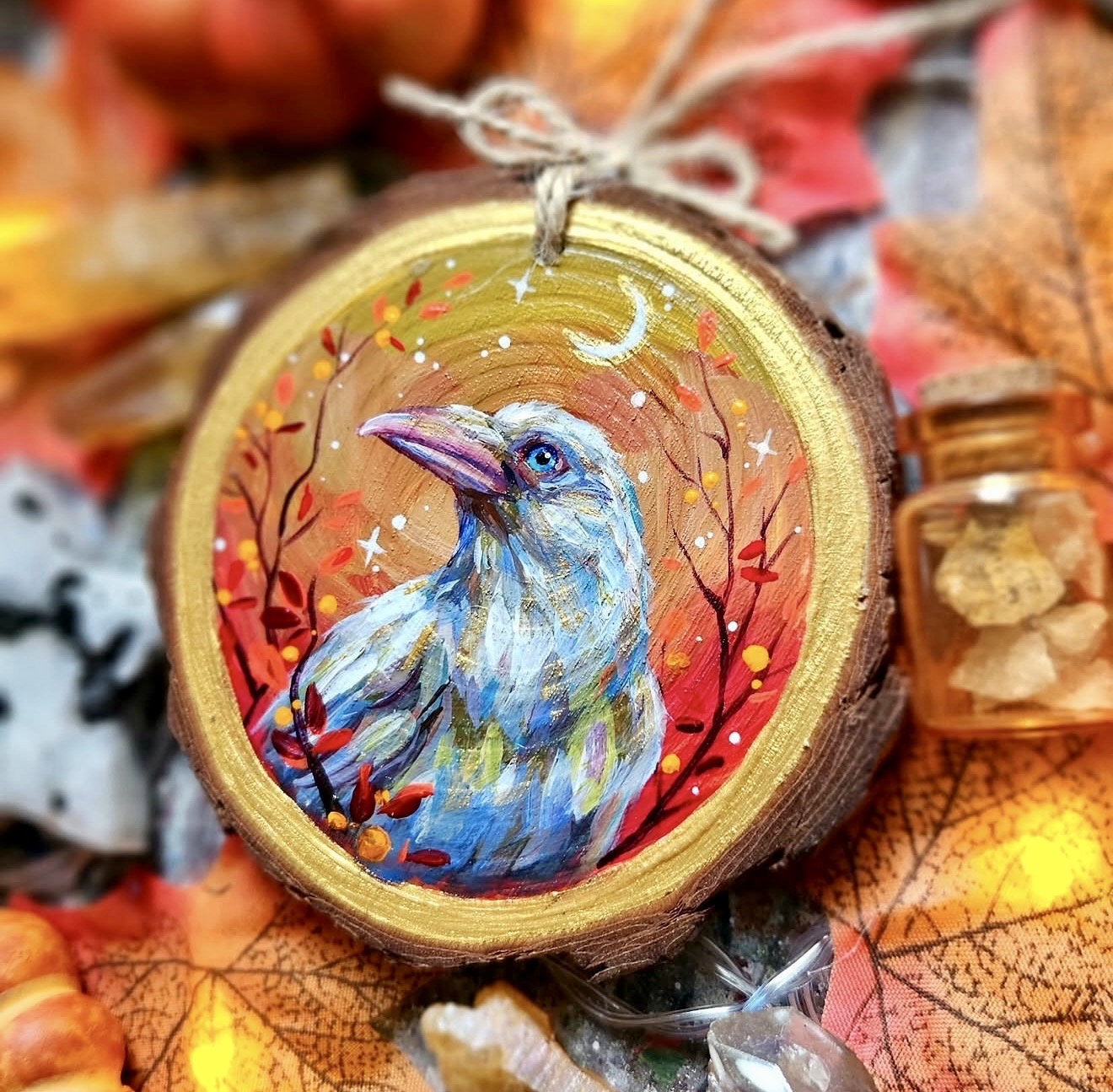 Whimsical Painted Wood Slice Ornament