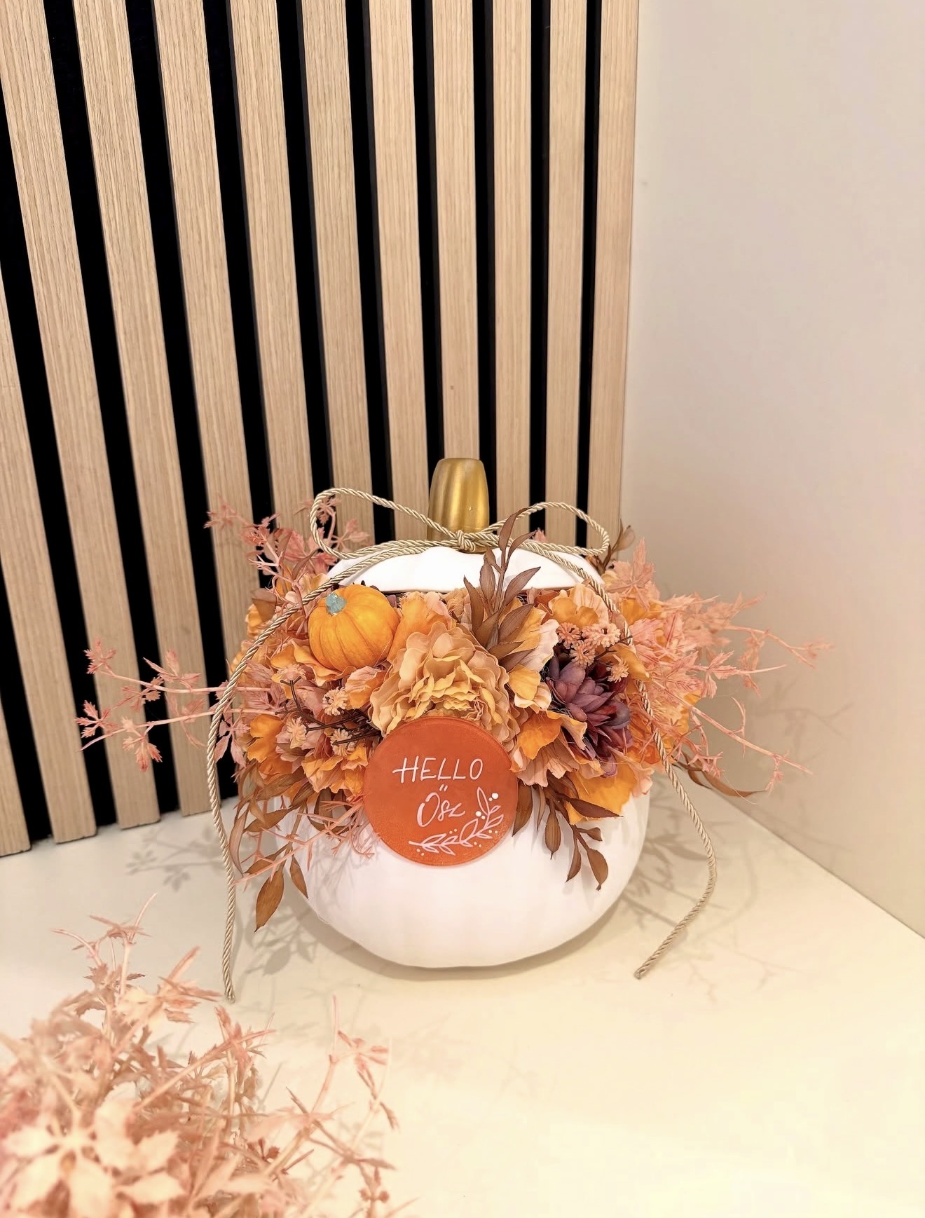 White Pumpkin Floral Fall Centerpiece