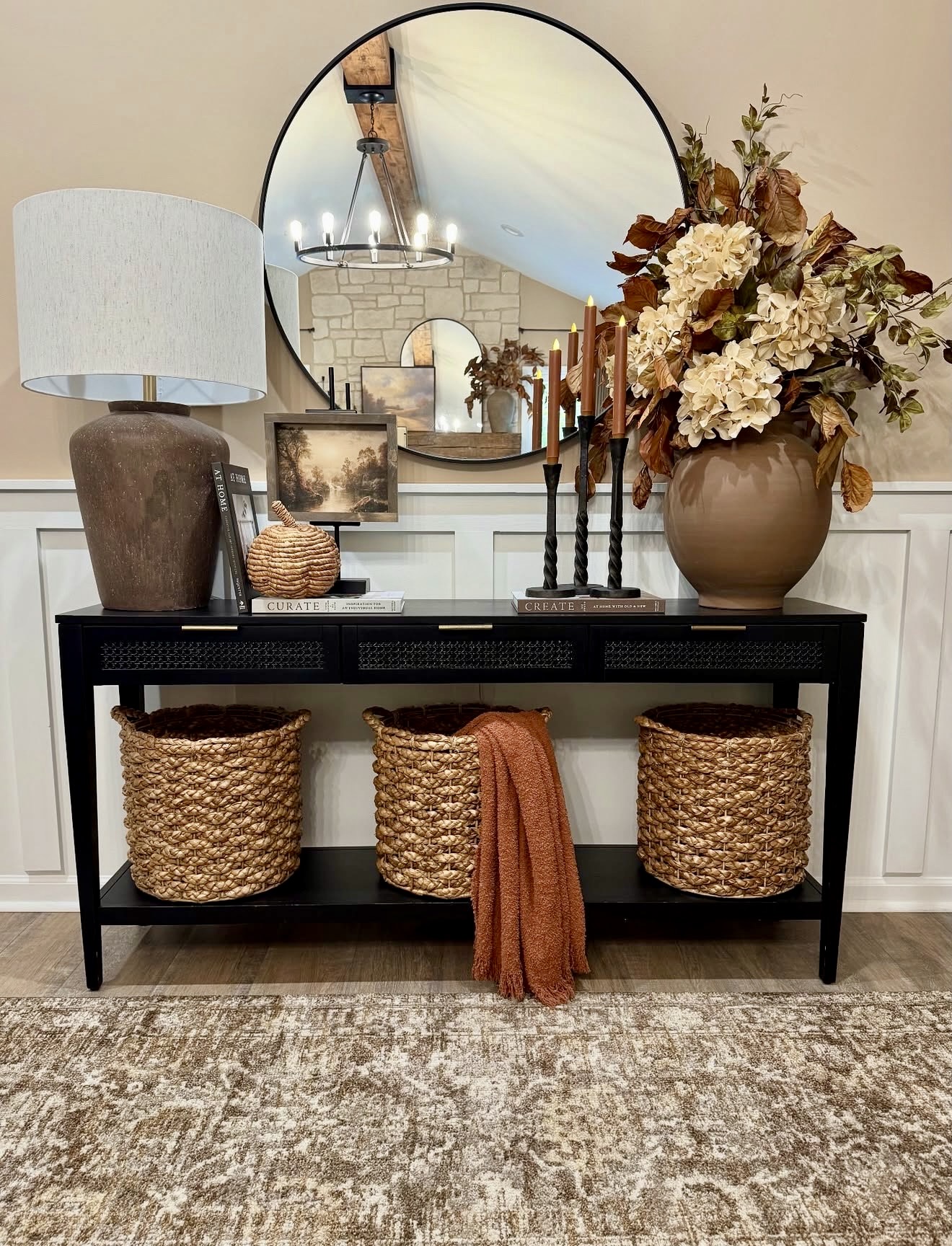 Woven Baskets and Dried Florals for Fall Entryway