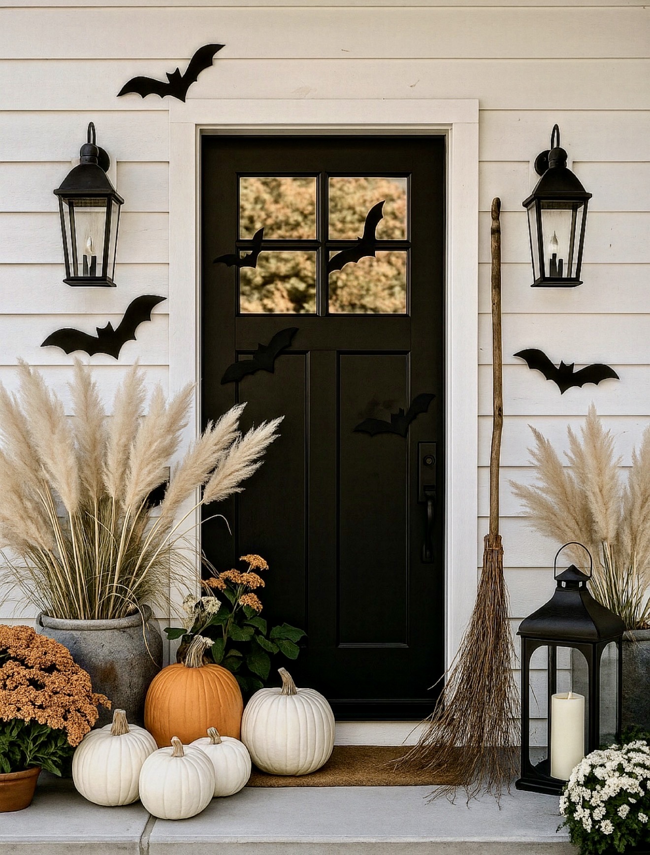 Classic Halloween Porch With Pampas Grass