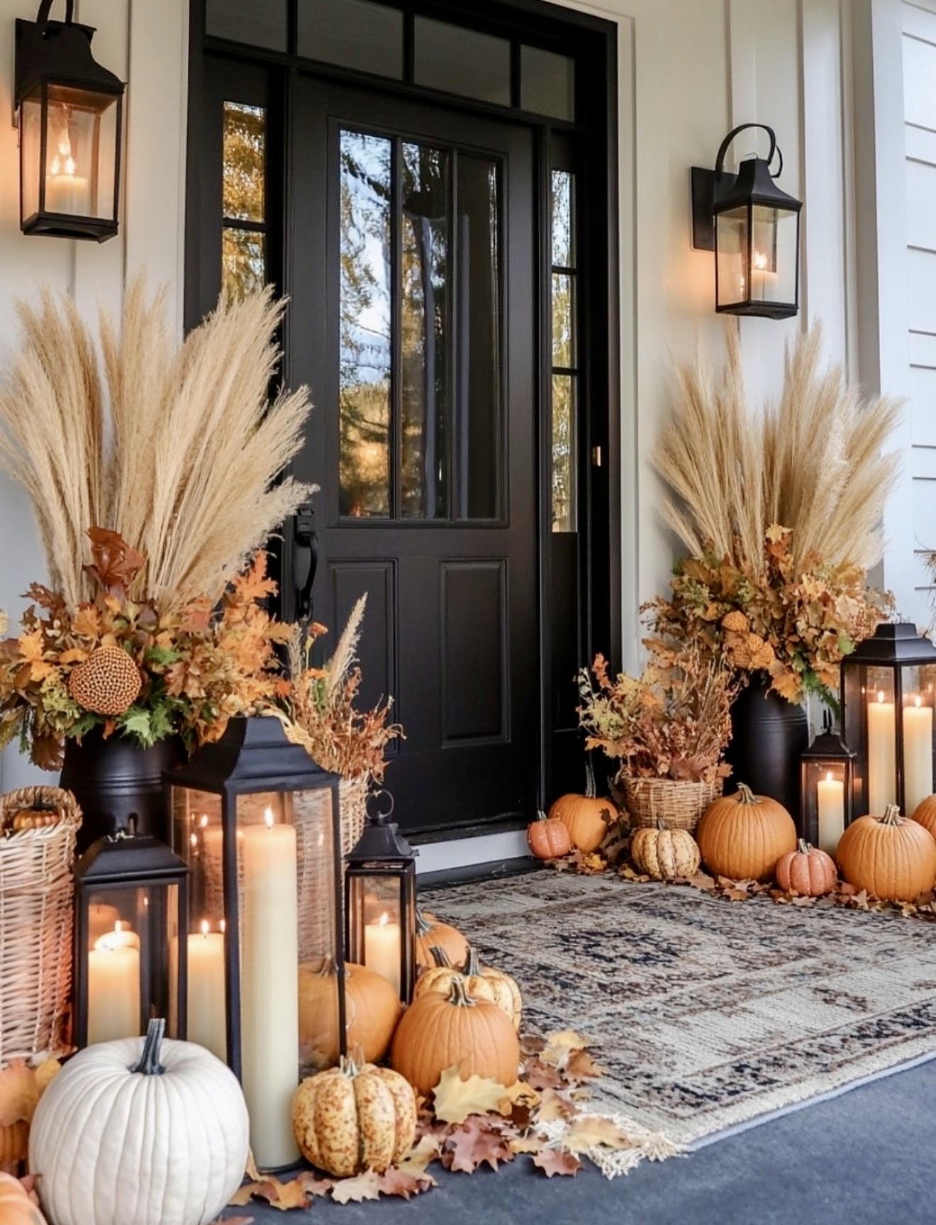 Cozy Autumn Porch With Pumpkins and Lanterns