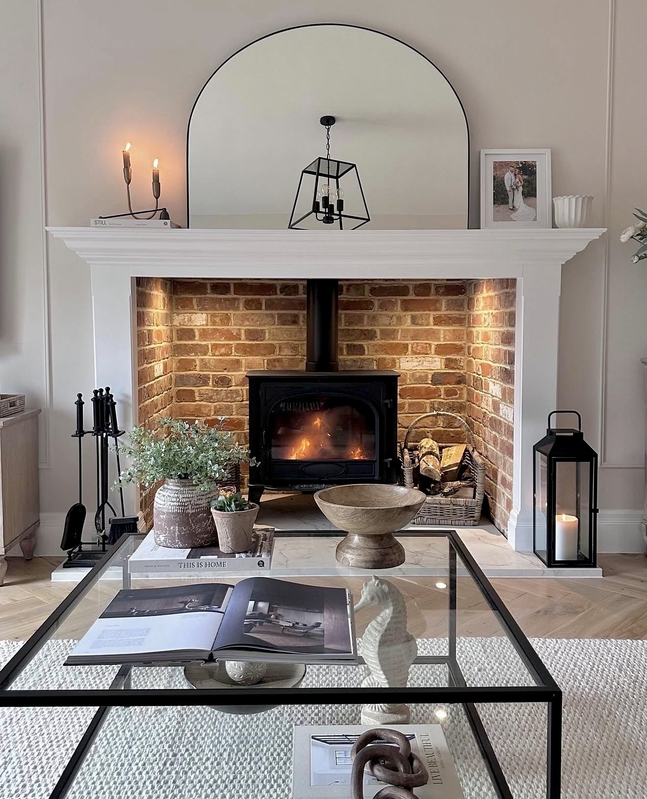Cozy Brick Fireplace with Modern Touches
