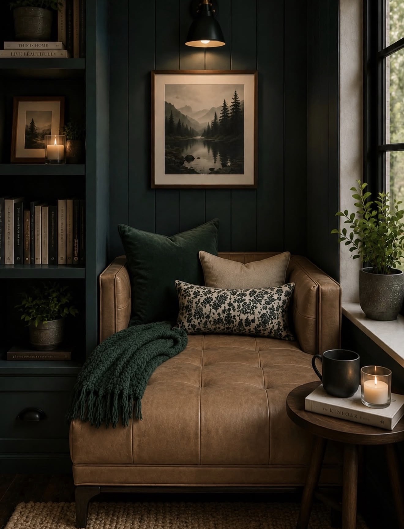 Cozy Brown Leather Reading Nook
