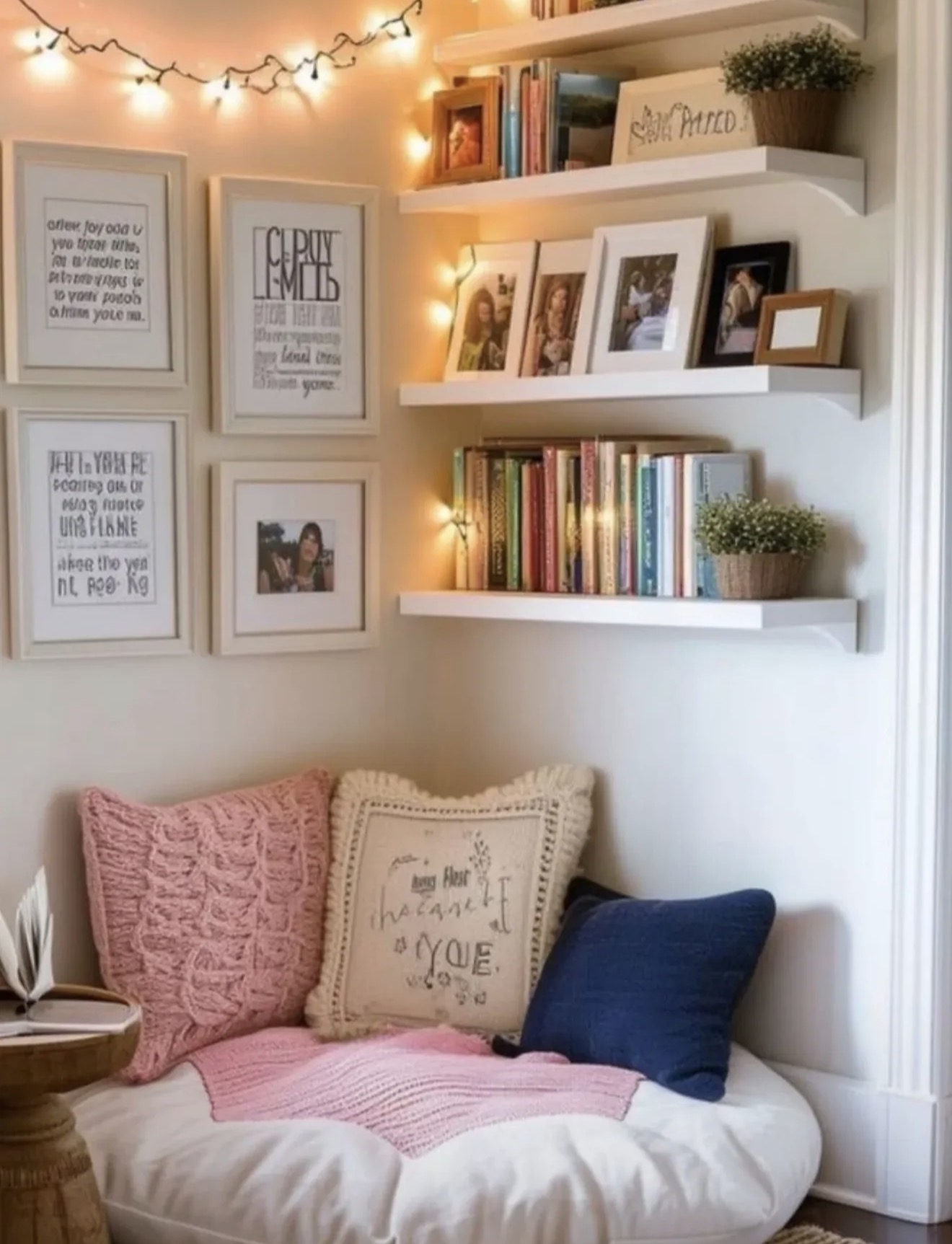 Cozy Corner Fall Reading Nook With String Lights
