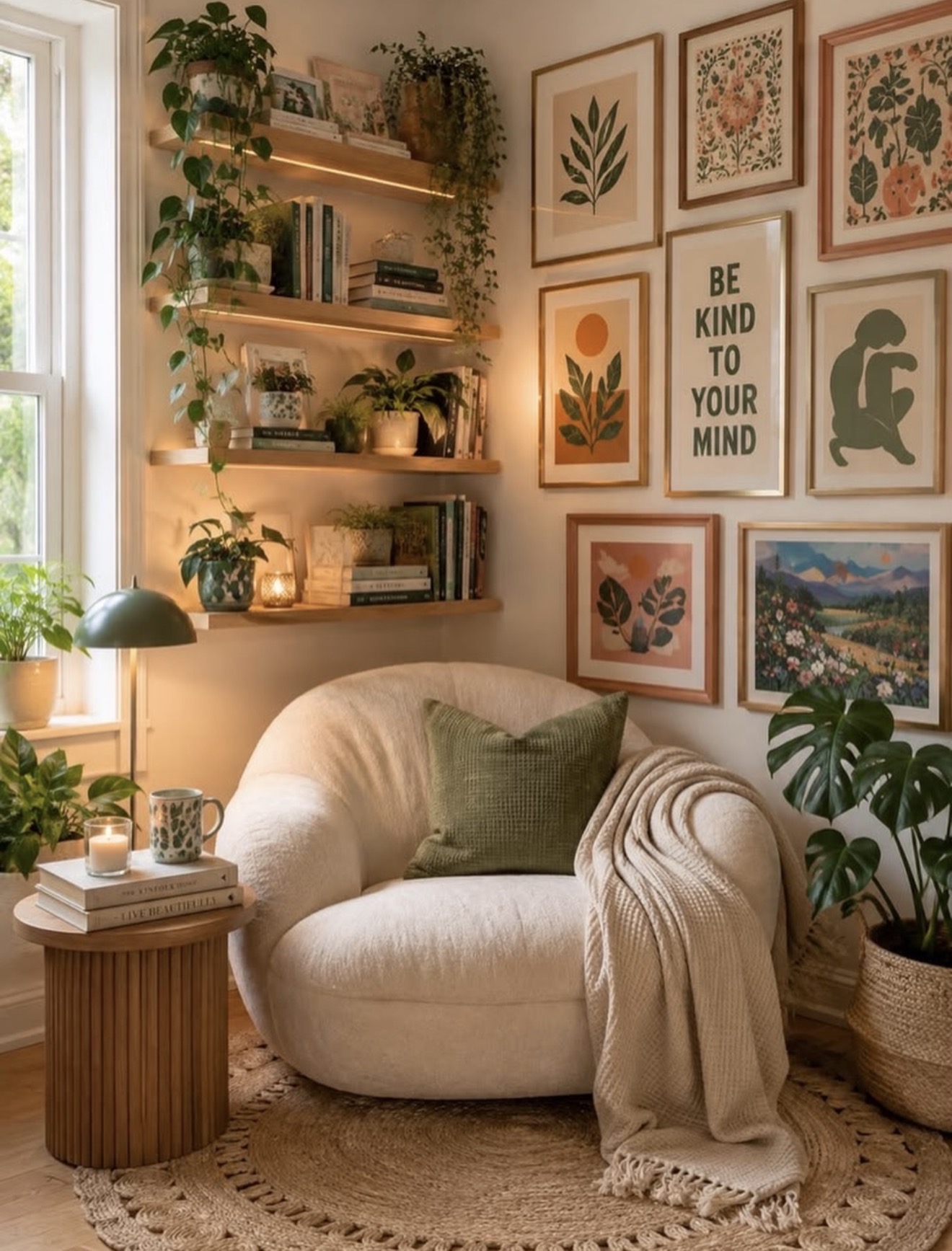 Cozy Cream Armchair Fall Reading Nook
