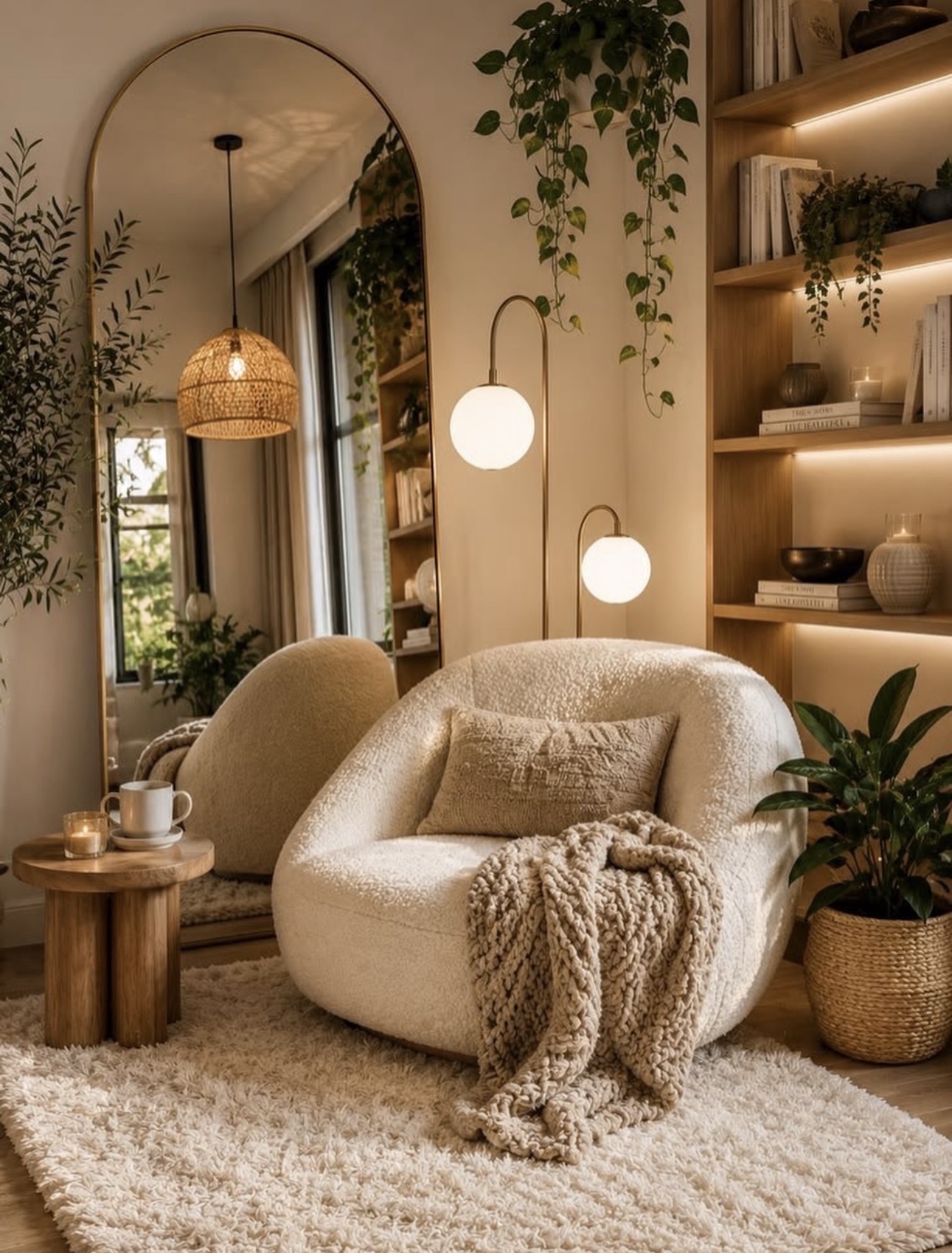 Cozy Cream Boucle Reading Chair Retreat