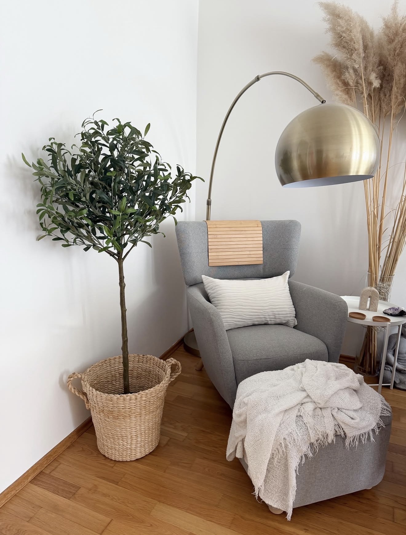 Cozy Grey Armchair Fall Reading Nook