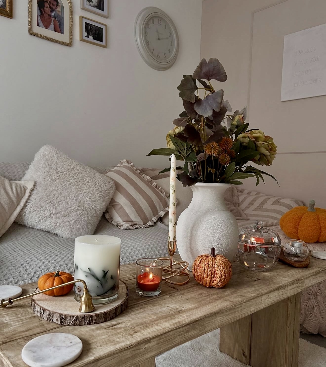 Cozy Neutral Autumnal Coffee Table Vignette