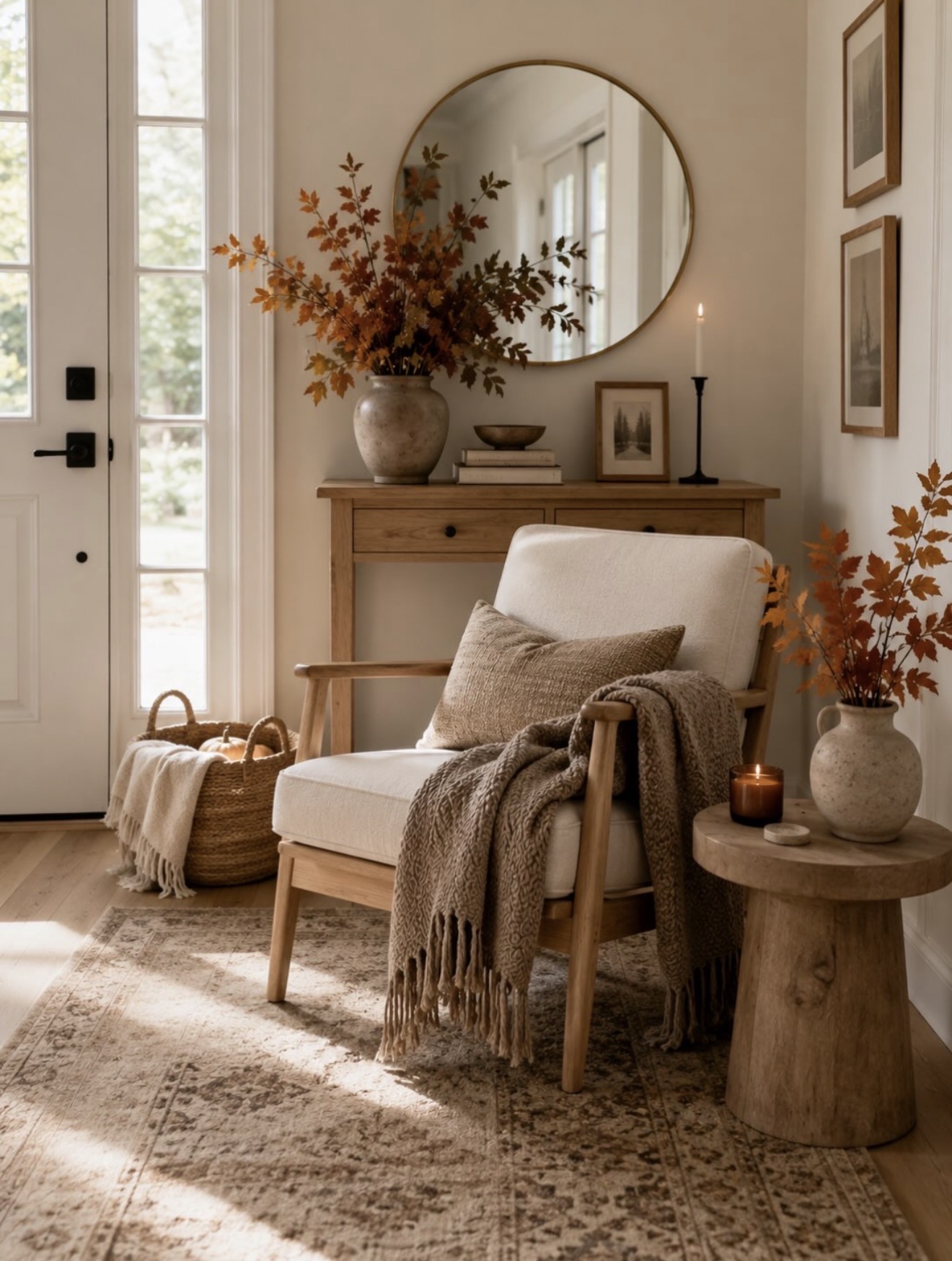 Cozy Neutral Fall Reading Corner