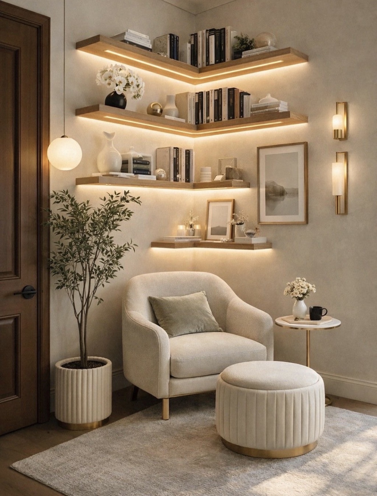 Cozy Neutral Fall Reading Corner With Ambient Lighting