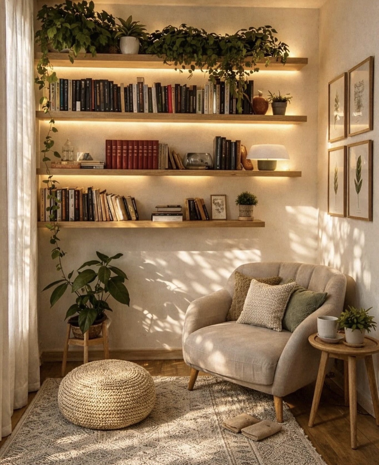 Cozy Neutral Reading Nook With Natural Elements
