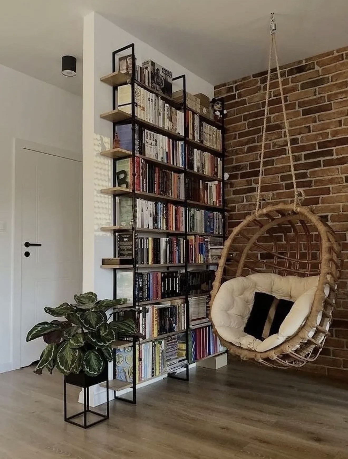 Cozy Rattan Hanging Chair Reading Nook