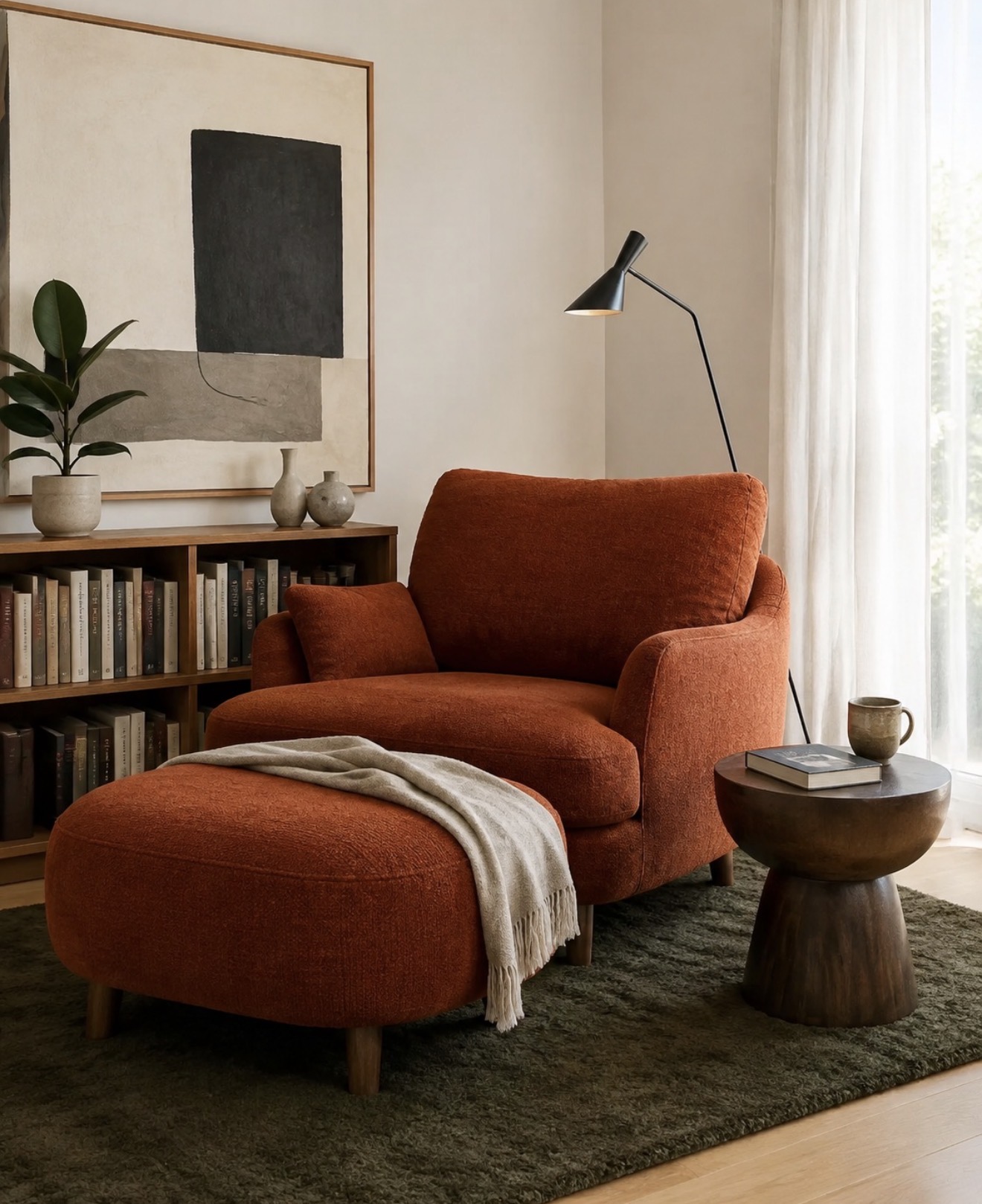 Cozy Rust Accent Chair Reading Corner