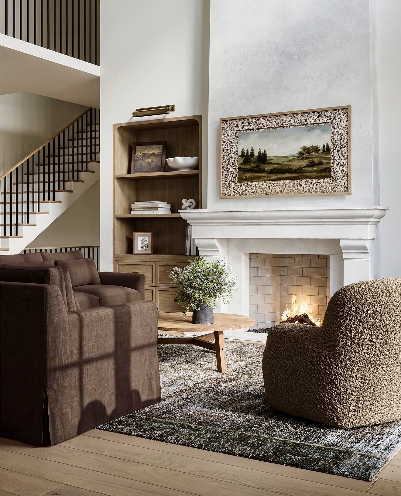 Cozy Stone Fireplace With Textured Armchair