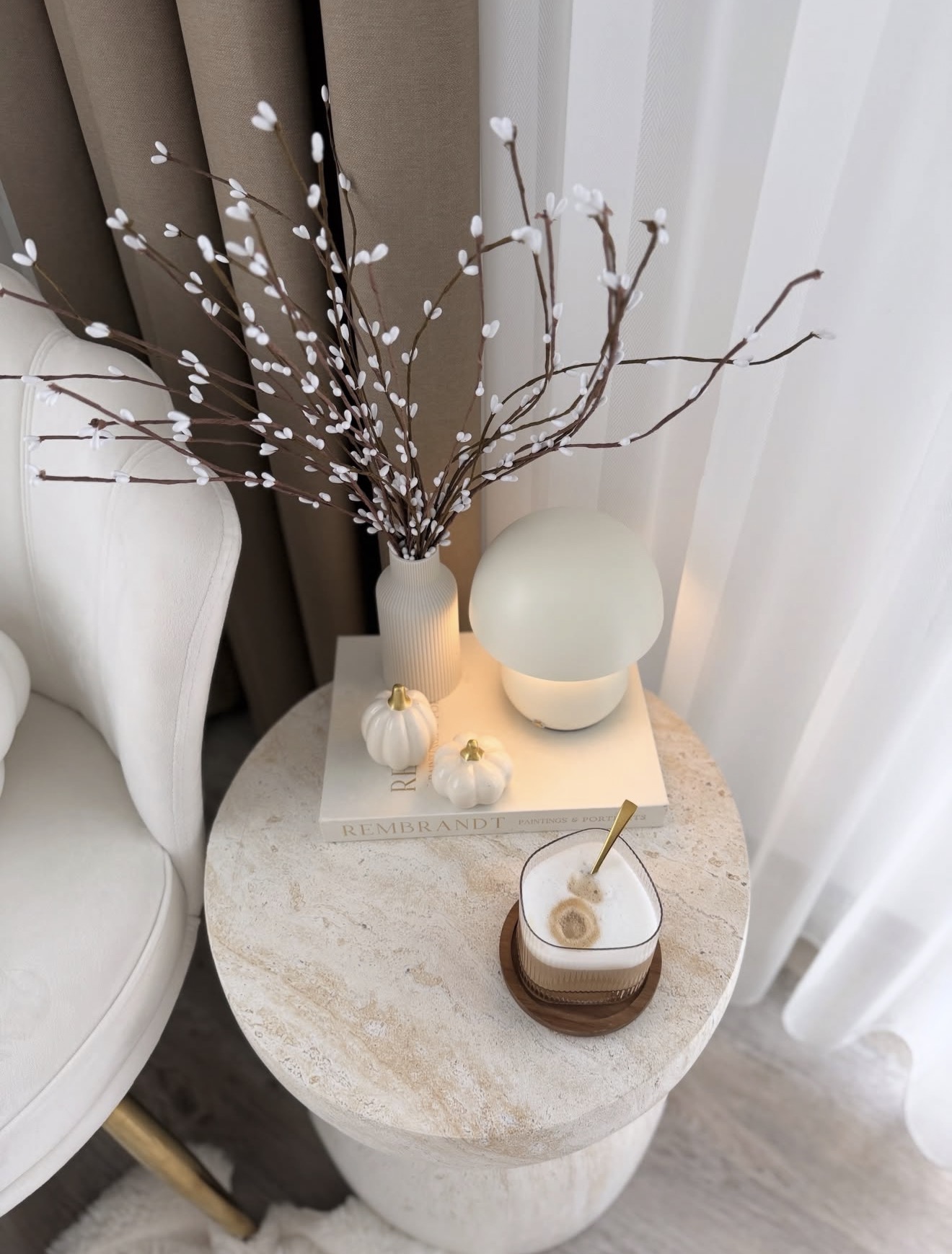 Cozy White Armchair Fall Reading Nook