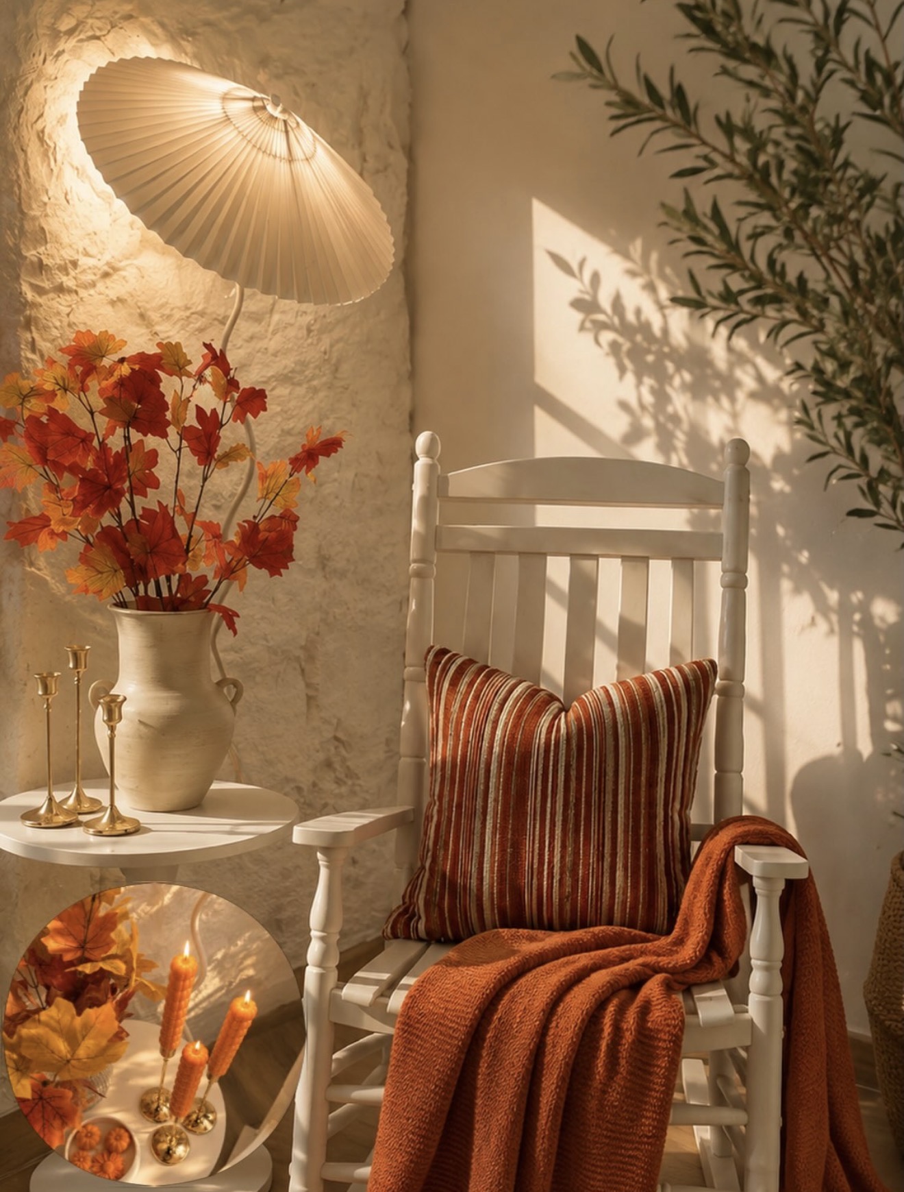 Cozy White Rocker Fall Reading Retreat