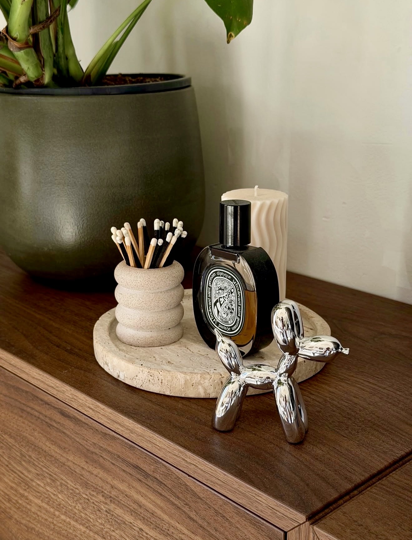 Curated Chrome Accents On Natural Stone Tray
