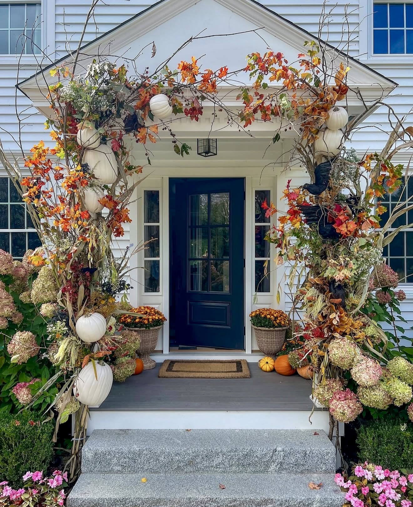 Elegant Autumn Archway With White Pumpkins