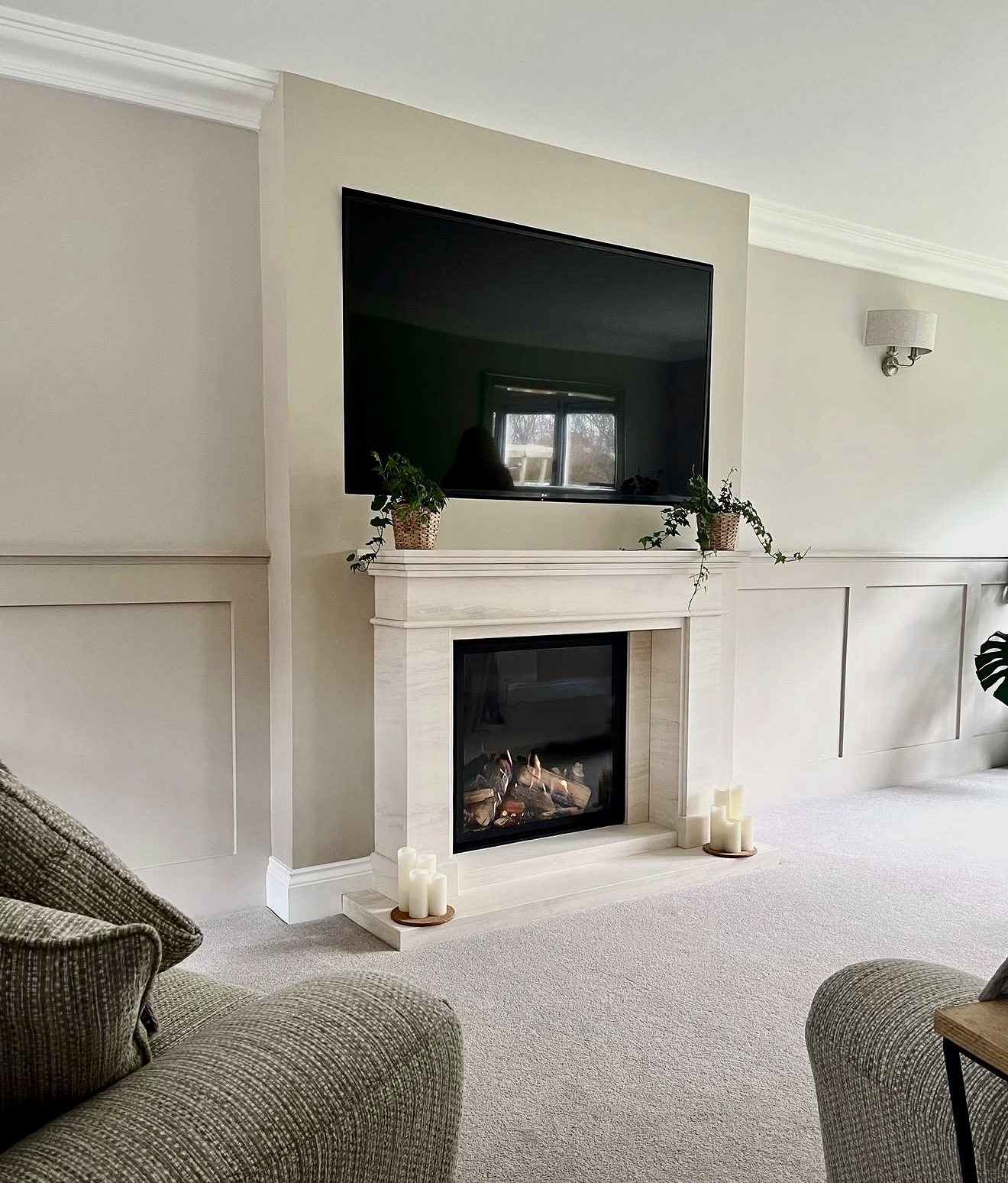 Elegant Marble Fireplace With Mounted TV