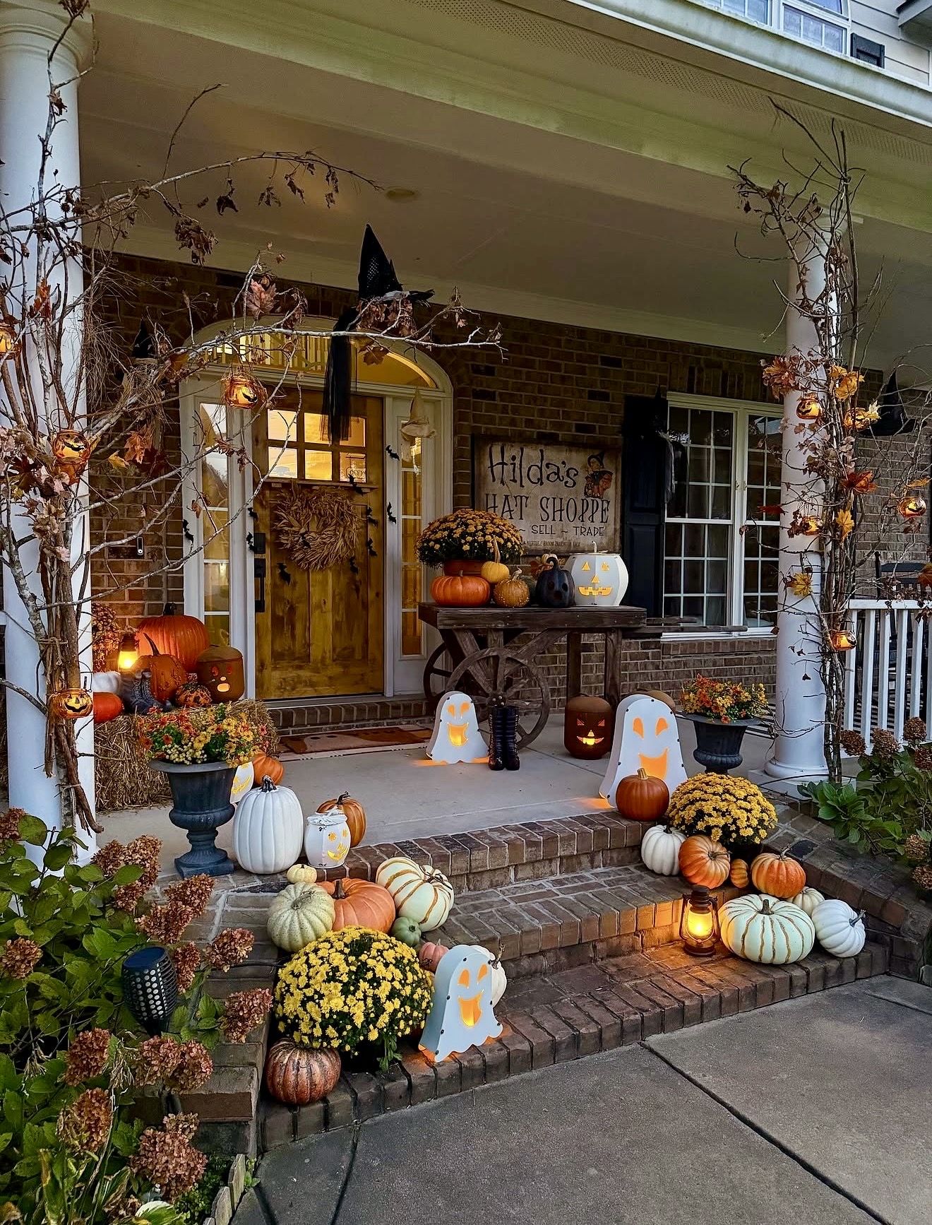 Enchanting Halloween Porch with Glowing Ghosts