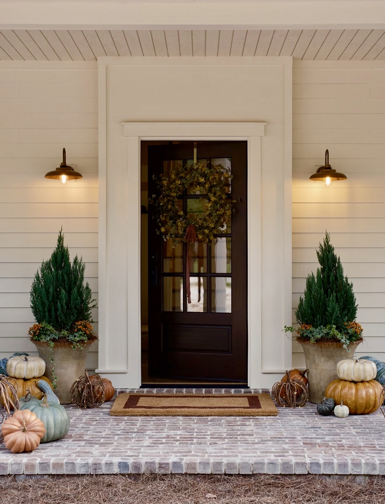Harvest Pumpkins And Evergreen Porch Welcome