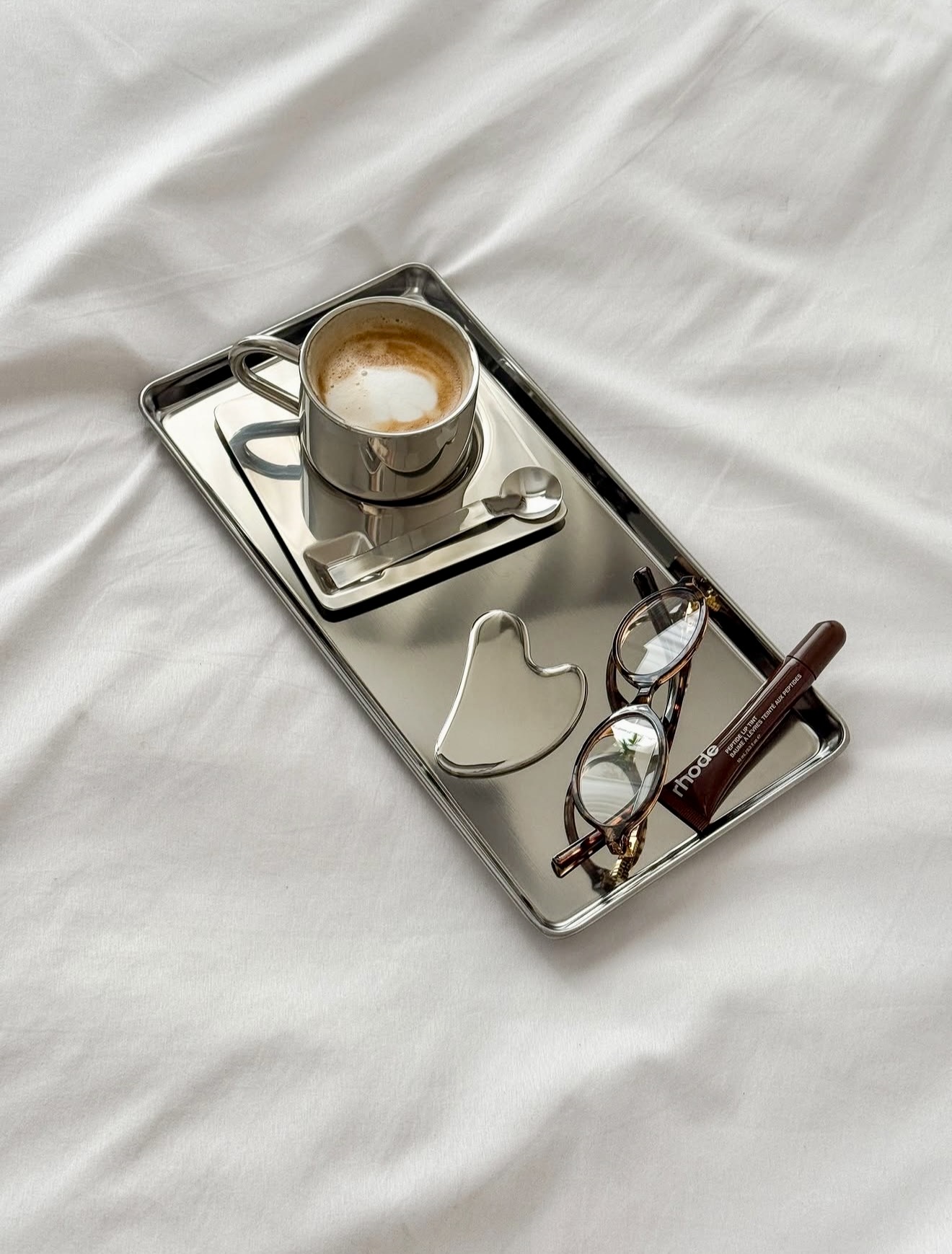 Minimalist Chrome Breakfast Tray Essentials