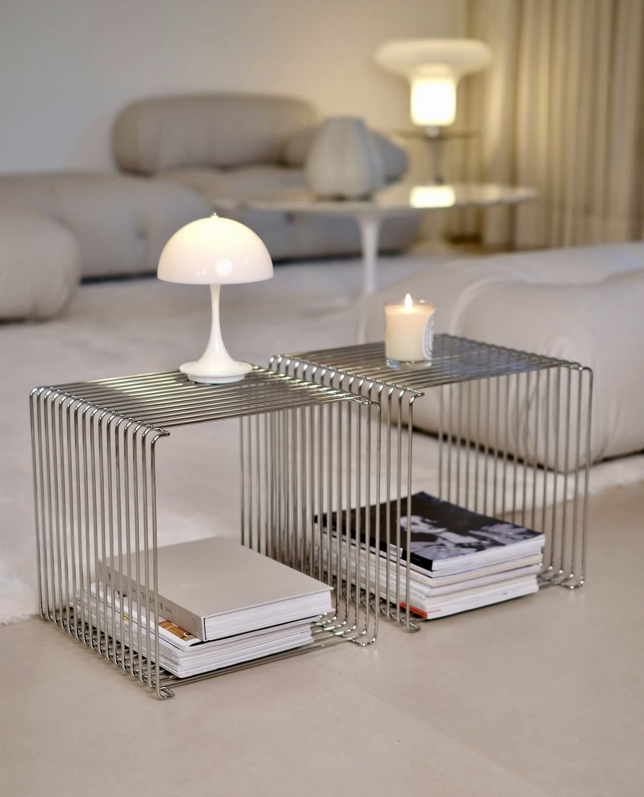 Minimalist Chrome Wire Side Tables