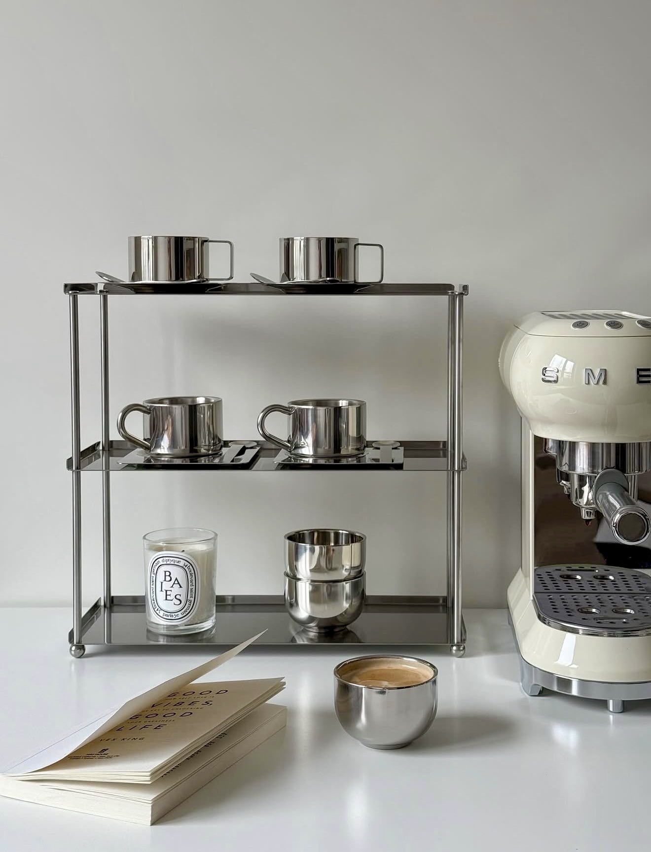Minimalist Stainless Steel Coffee Station Organization
