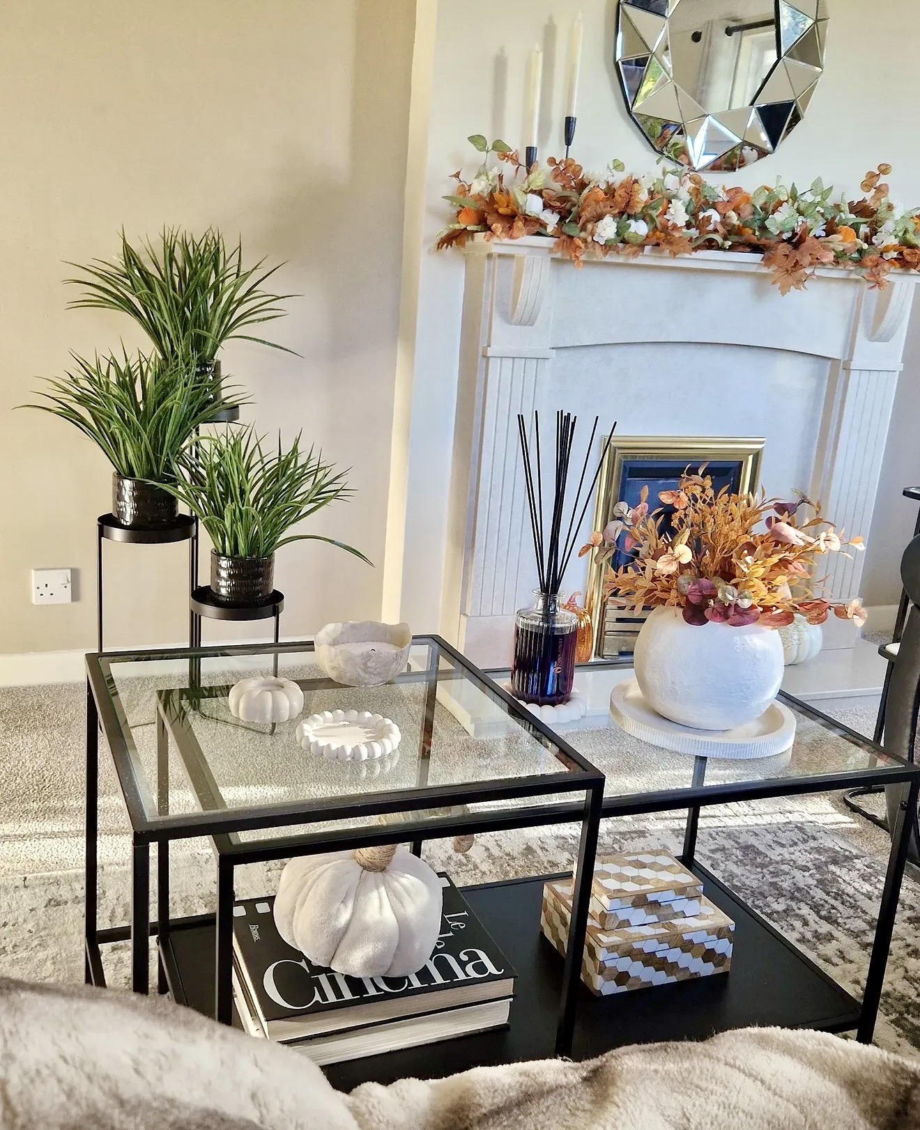 Modern Glass Coffee Table With Autumnal Accents