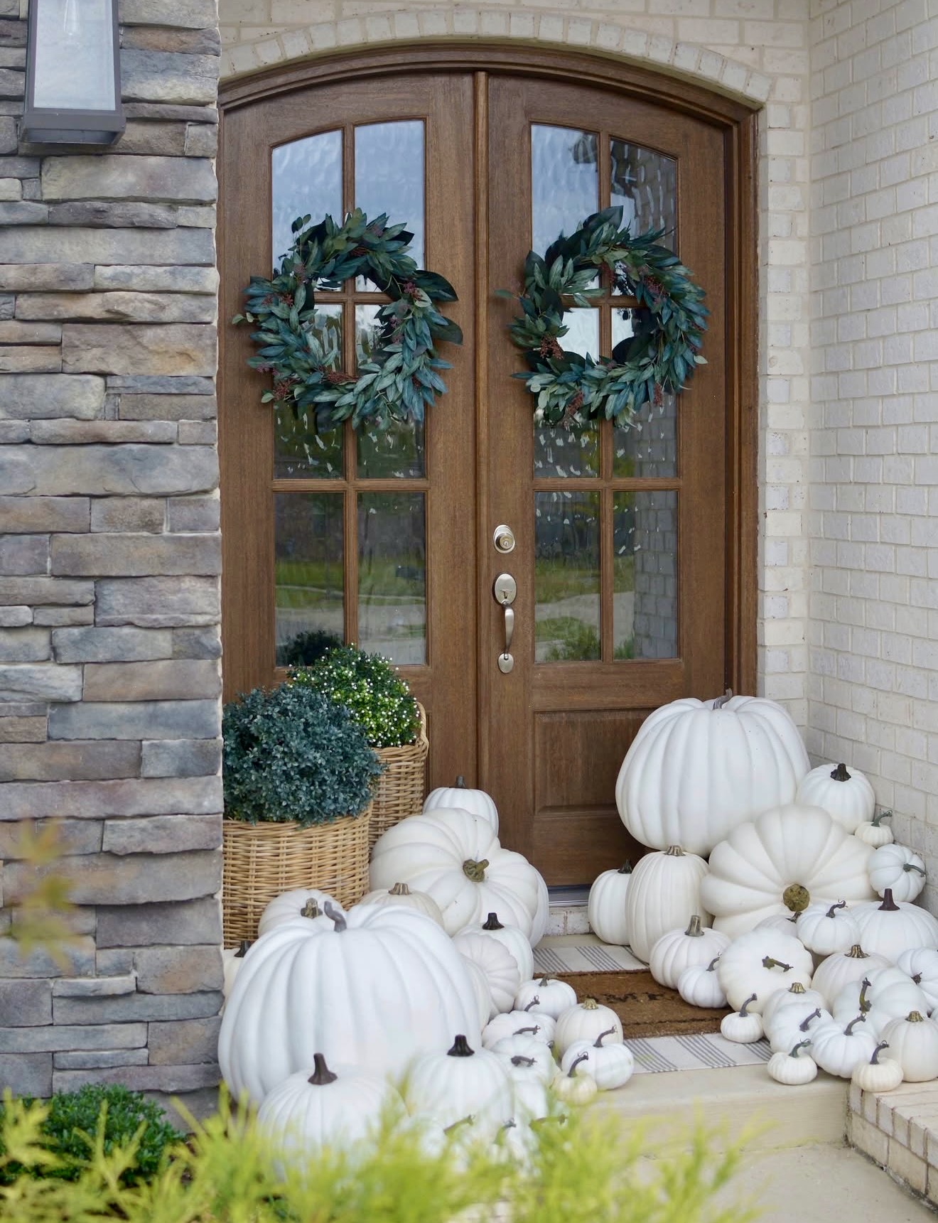 Monochromatic White Pumpkin Fall Porch